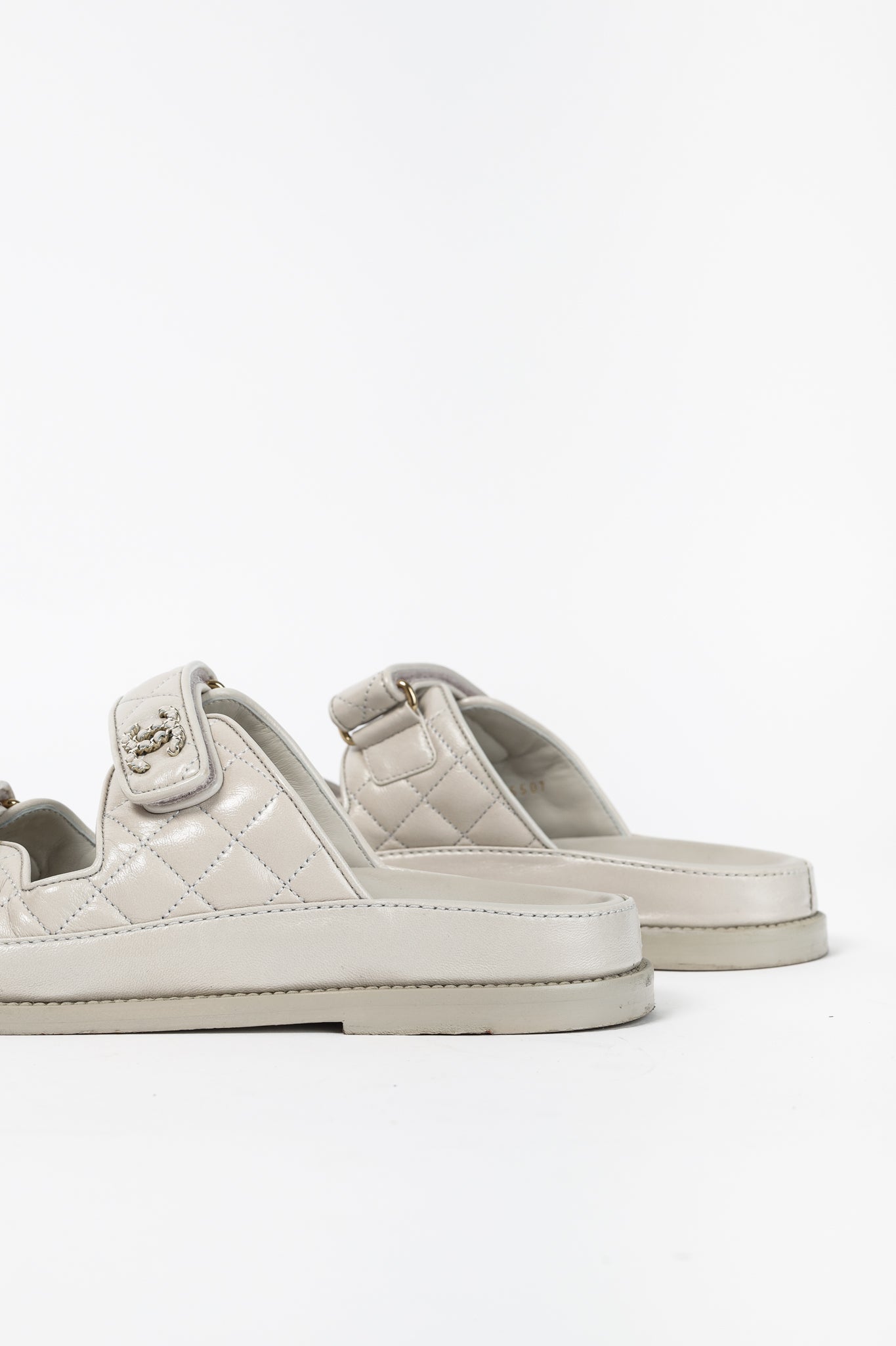 Chanel Light-Grey Lambskin Quilted CC Chain Dad Sandals