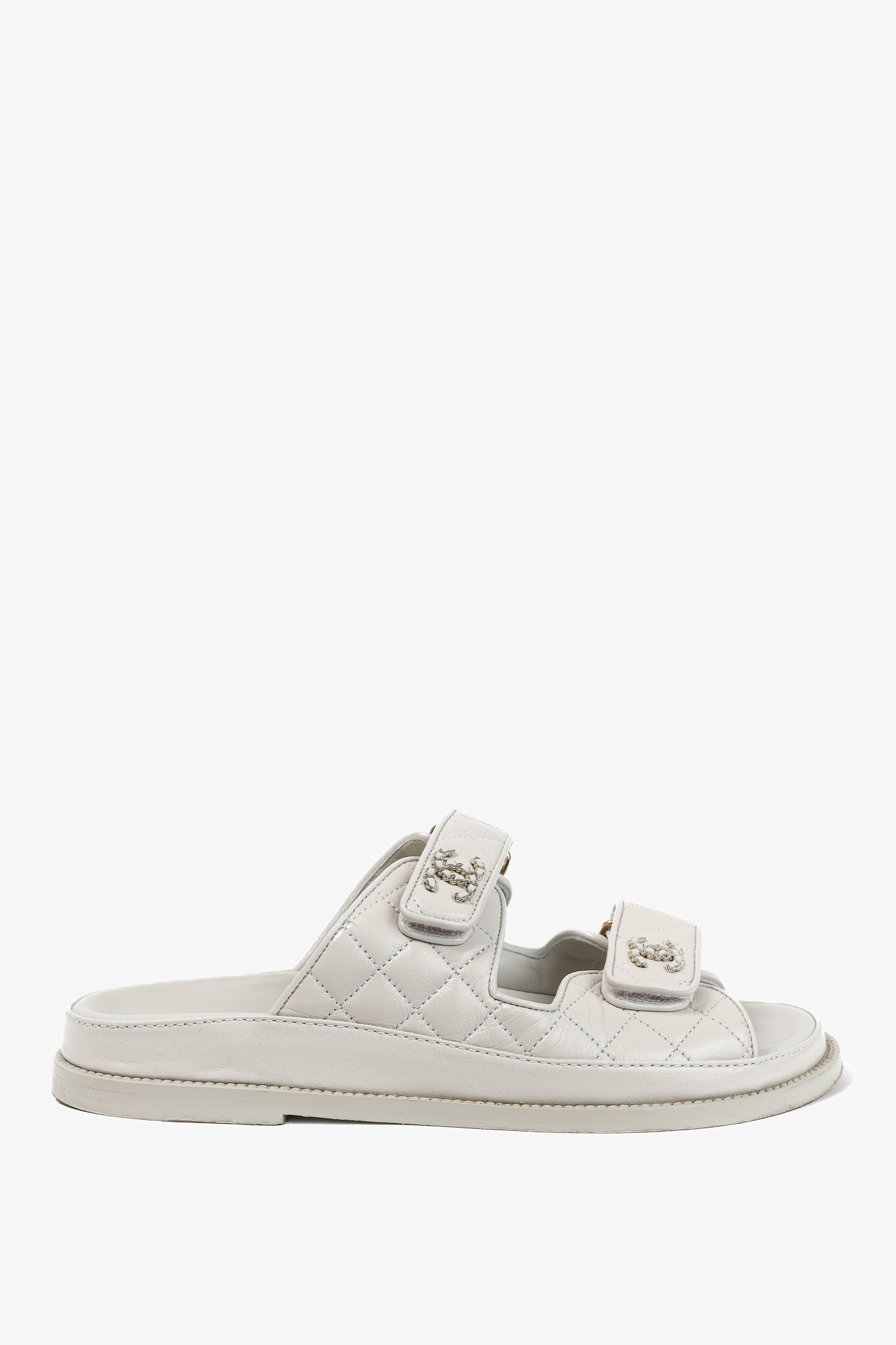 Chanel Light-Grey Lambskin Quilted CC Chain Dad Sandals