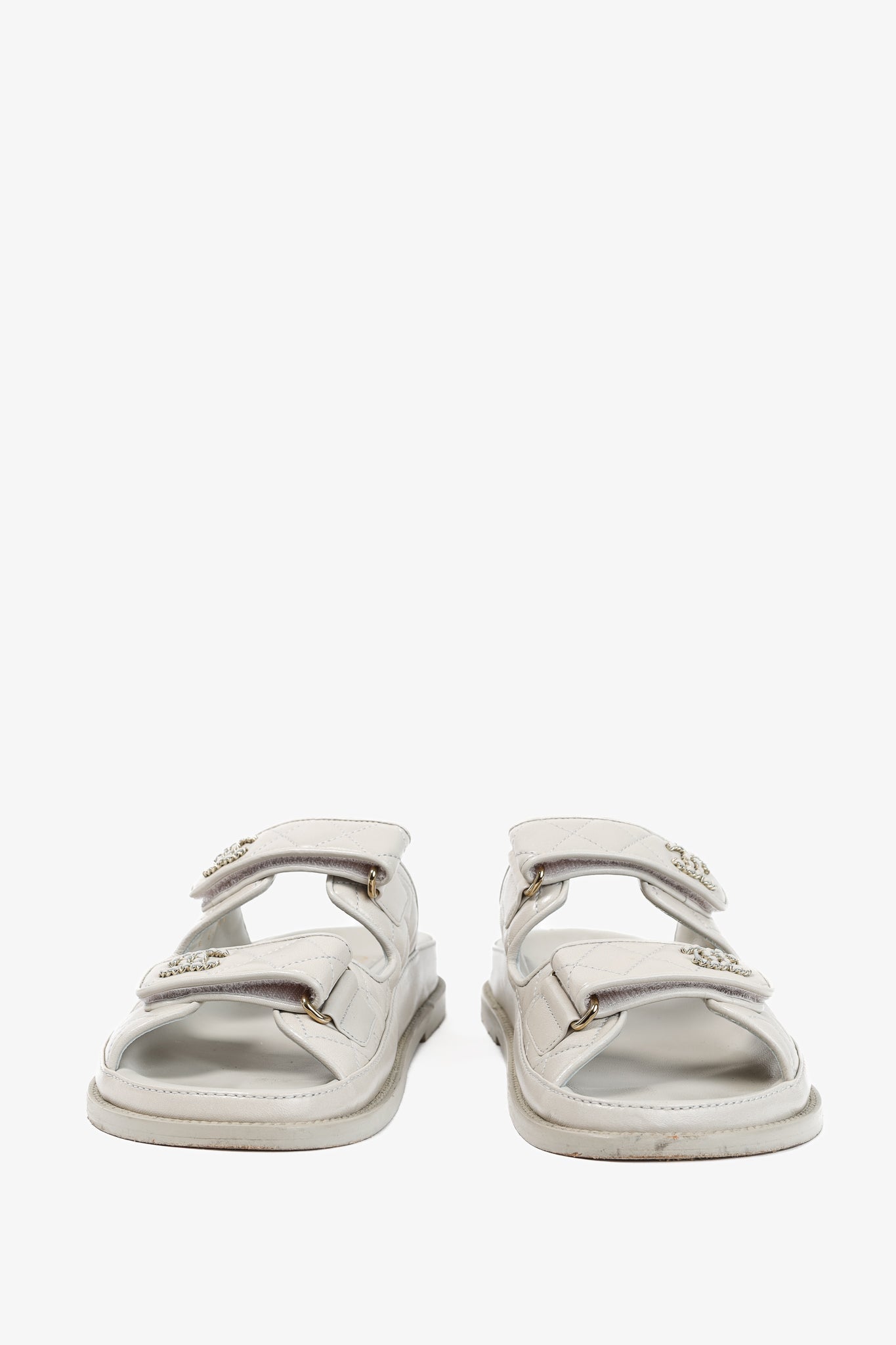 Chanel Light-Grey Lambskin Quilted CC Chain Dad Sandals