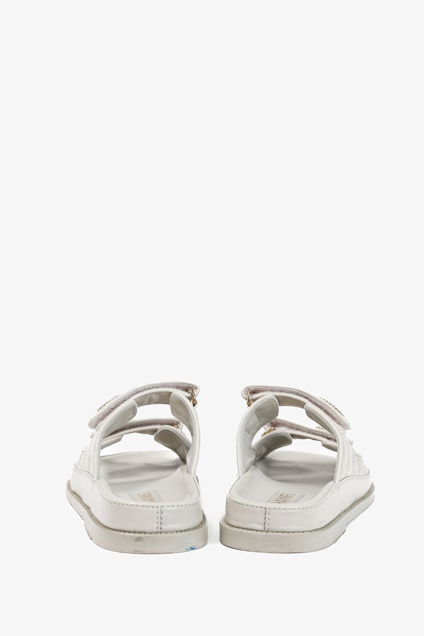 Chanel Light-Grey Lambskin Quilted CC Chain Dad Sandals