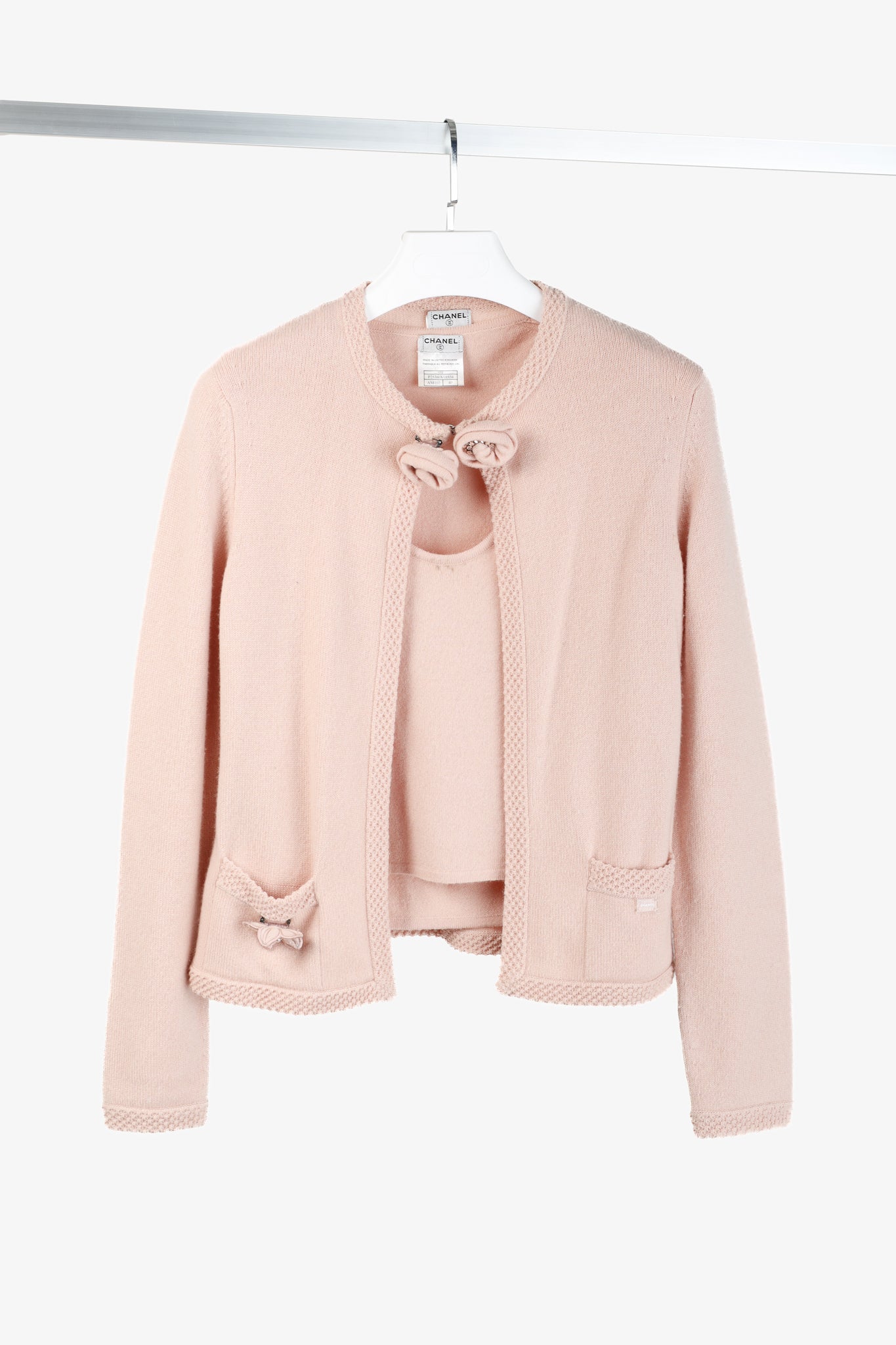 Chanel SS/05 Light Pink Cashmere Rosette Sweater Twinset