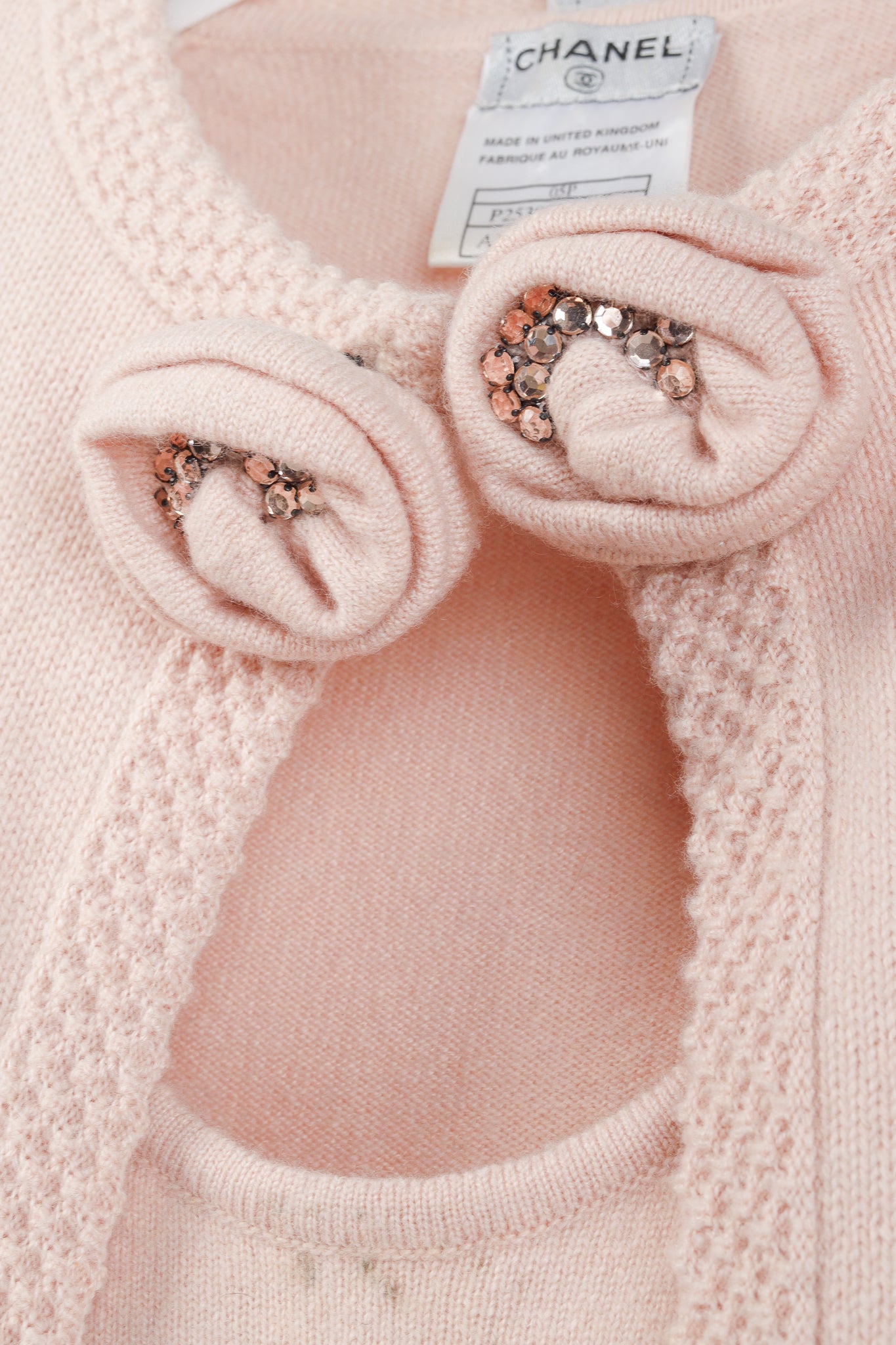 Chanel SS/05 Light Pink Cashmere Rosette Sweater Twinset