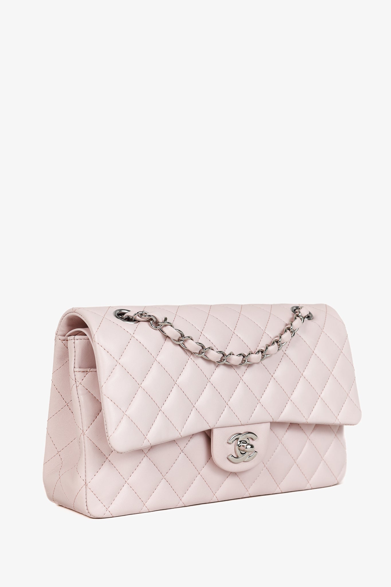 Chanel 18S Light Pink Lambskin Quilted Classic Medium Double Flap