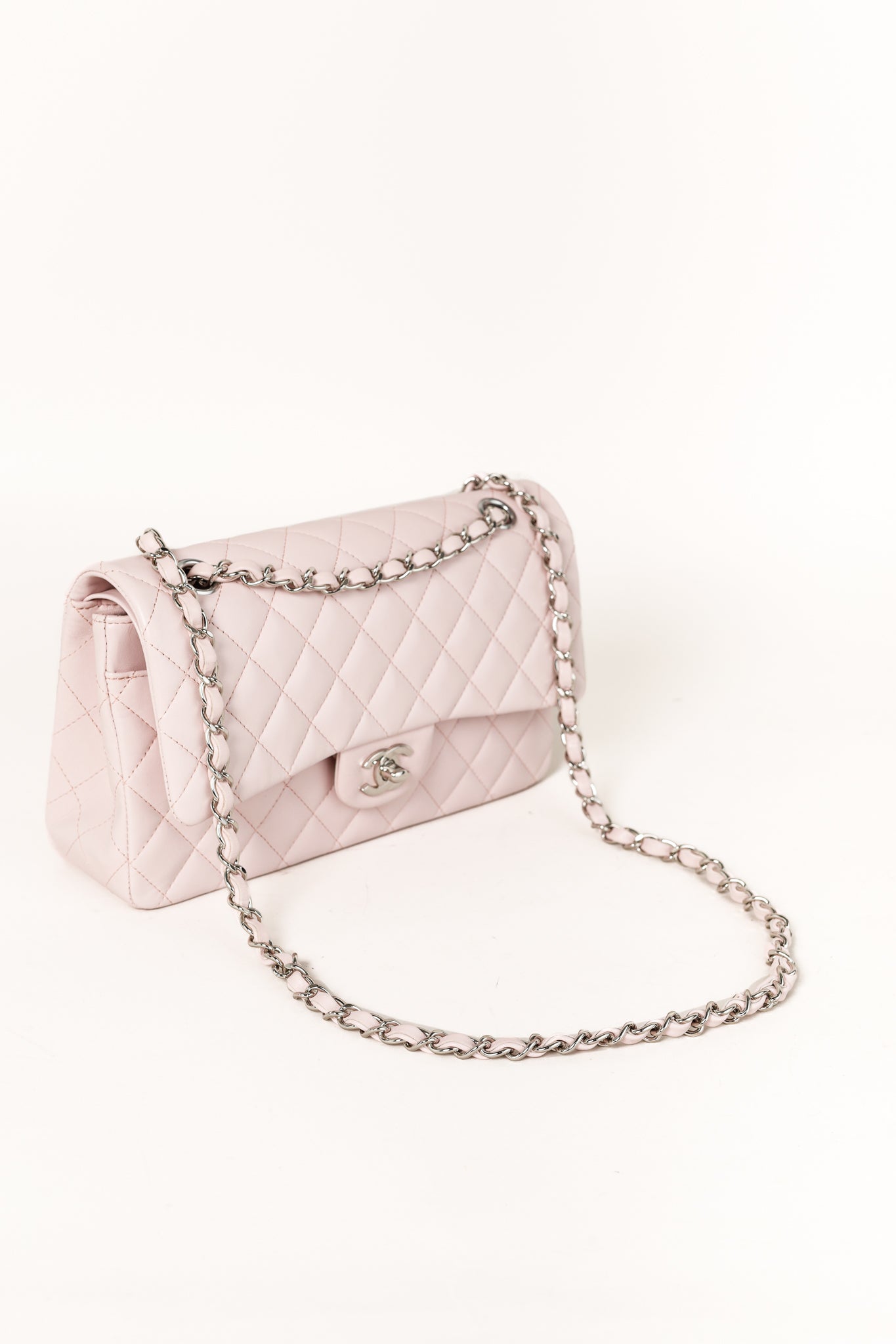 Chanel 18S Light Pink Lambskin Quilted Classic Medium Double Flap