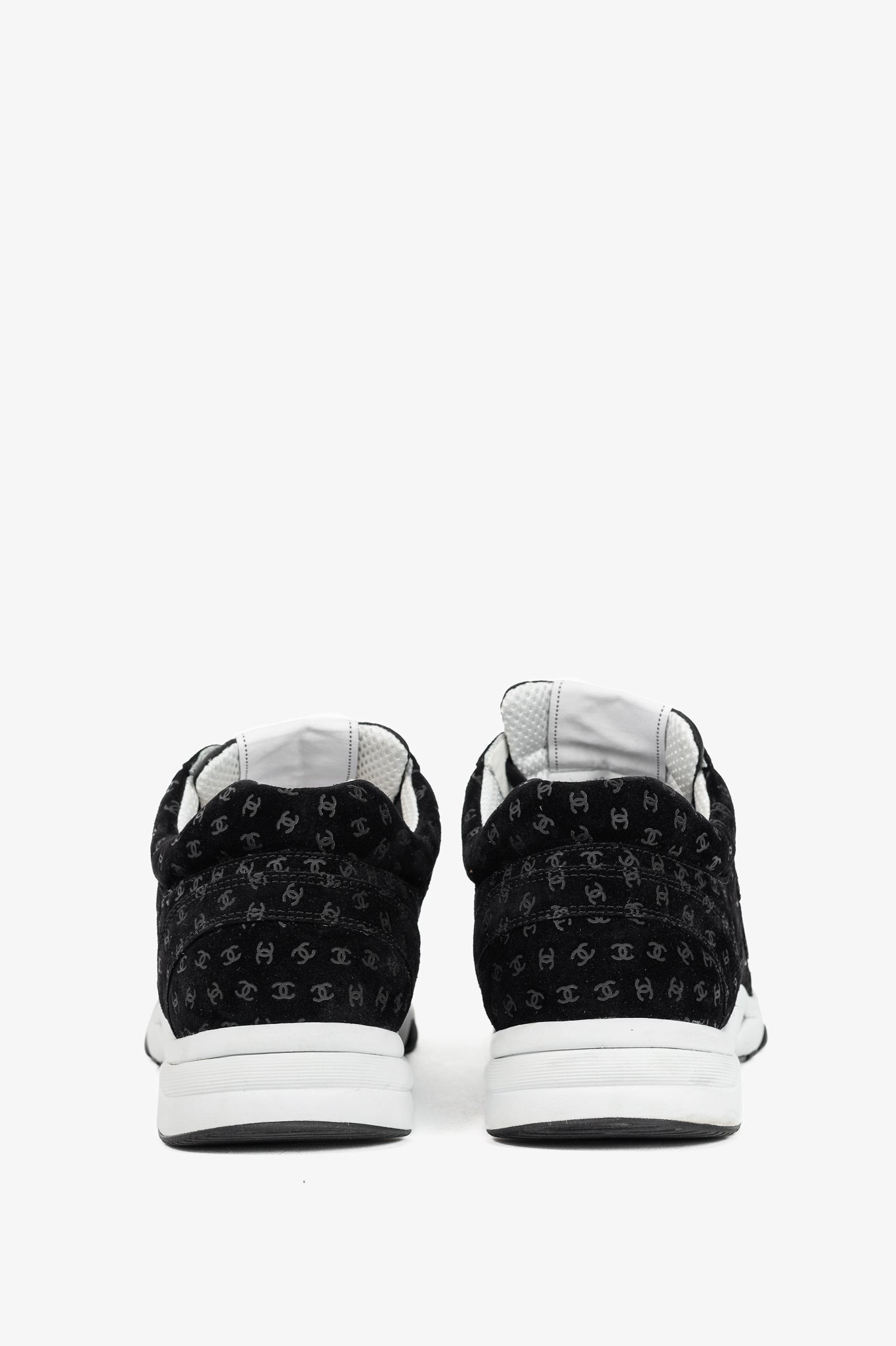 Chanel 22A Black Printed-CC-Logo Suede Low-Top Sneakers