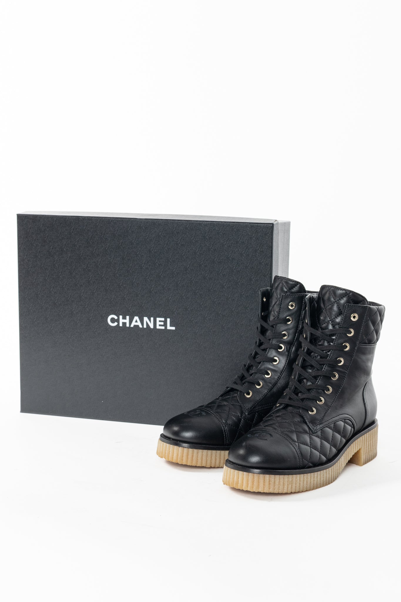 Chanel Black Quilted Leather Interlocking-CC Combat Boots