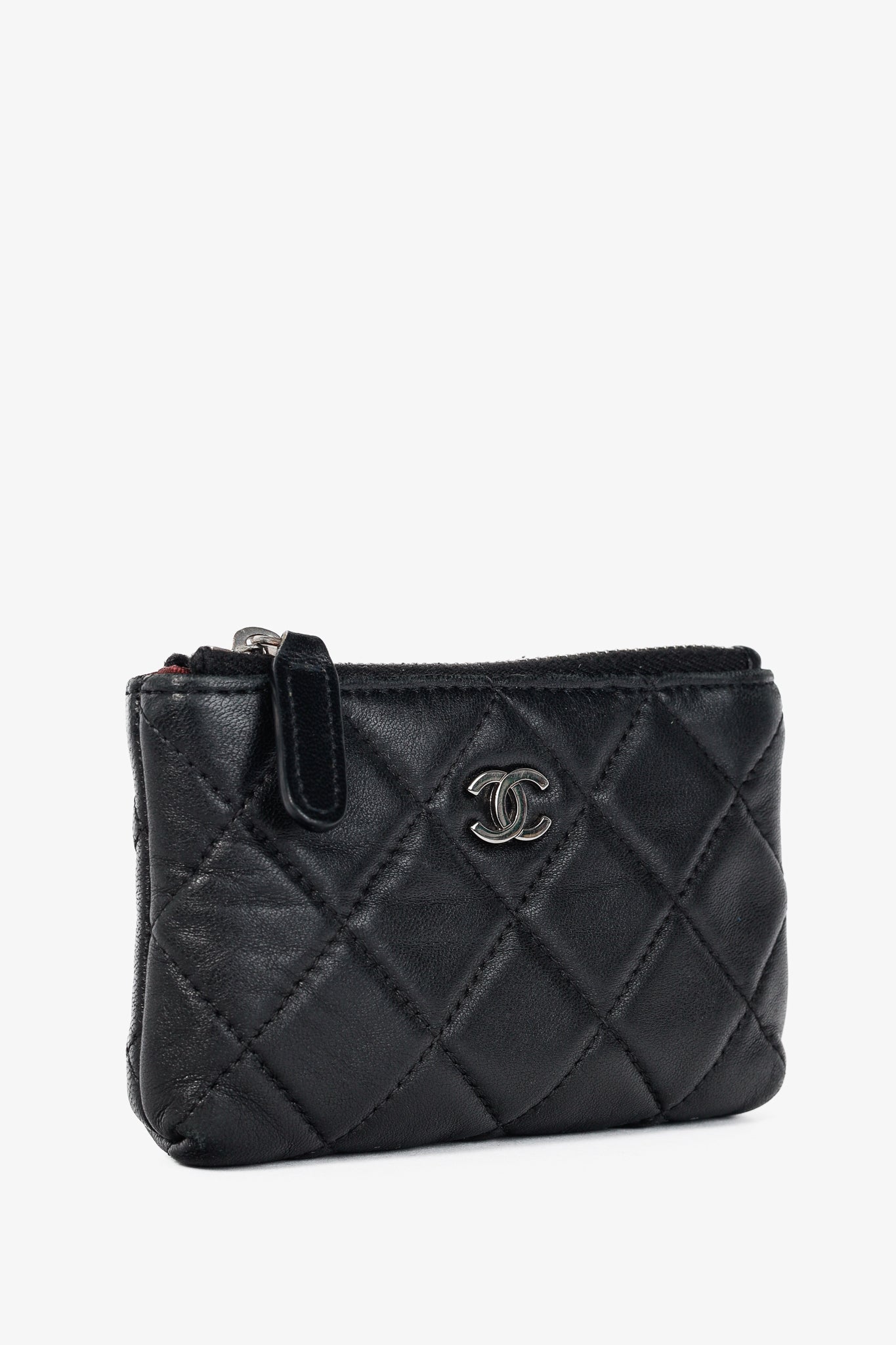 Chanel Black Lambskin Quilted Leather CC Key Holder