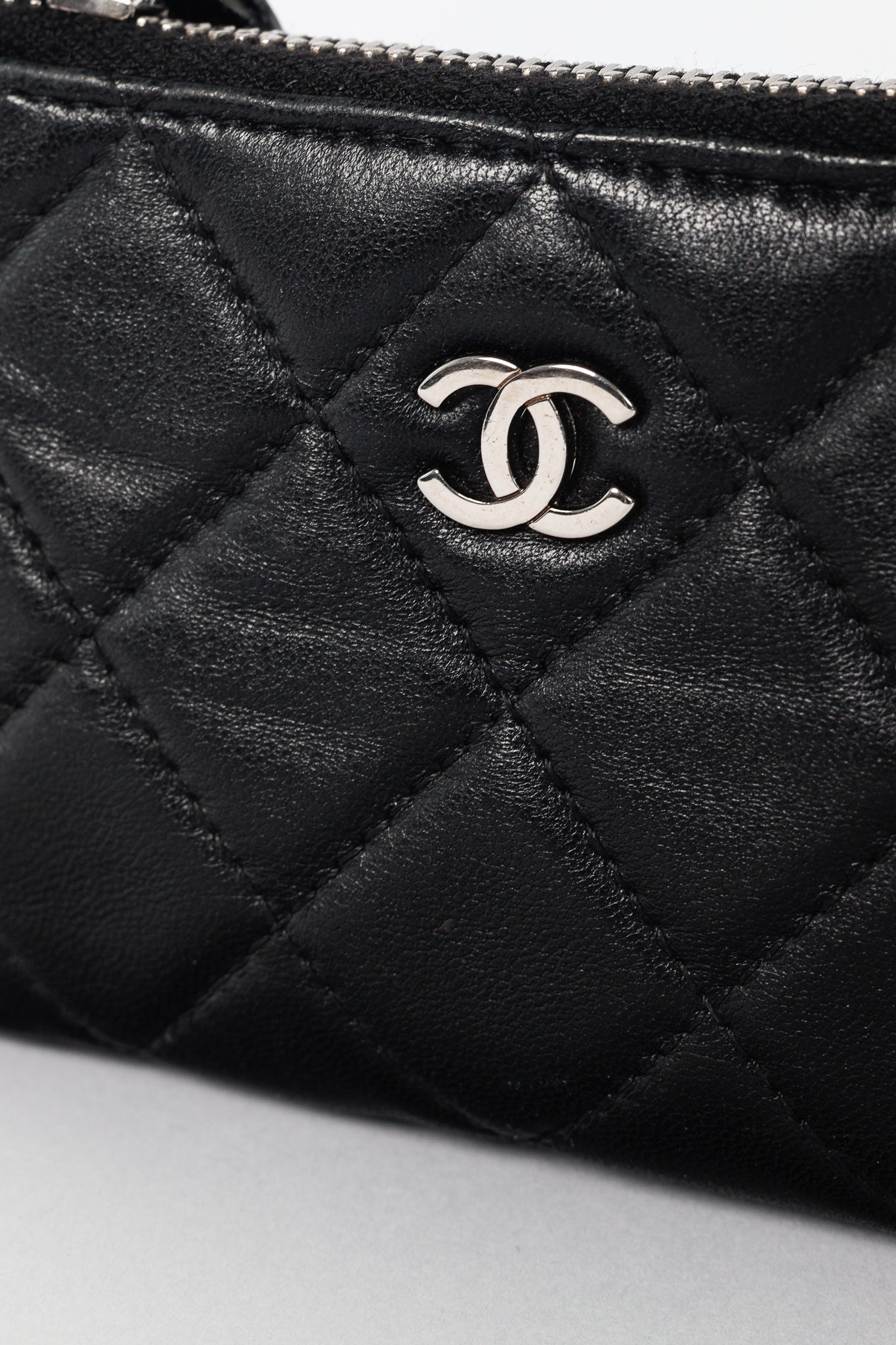 Chanel Black Lambskin Quilted Leather CC Key Holder