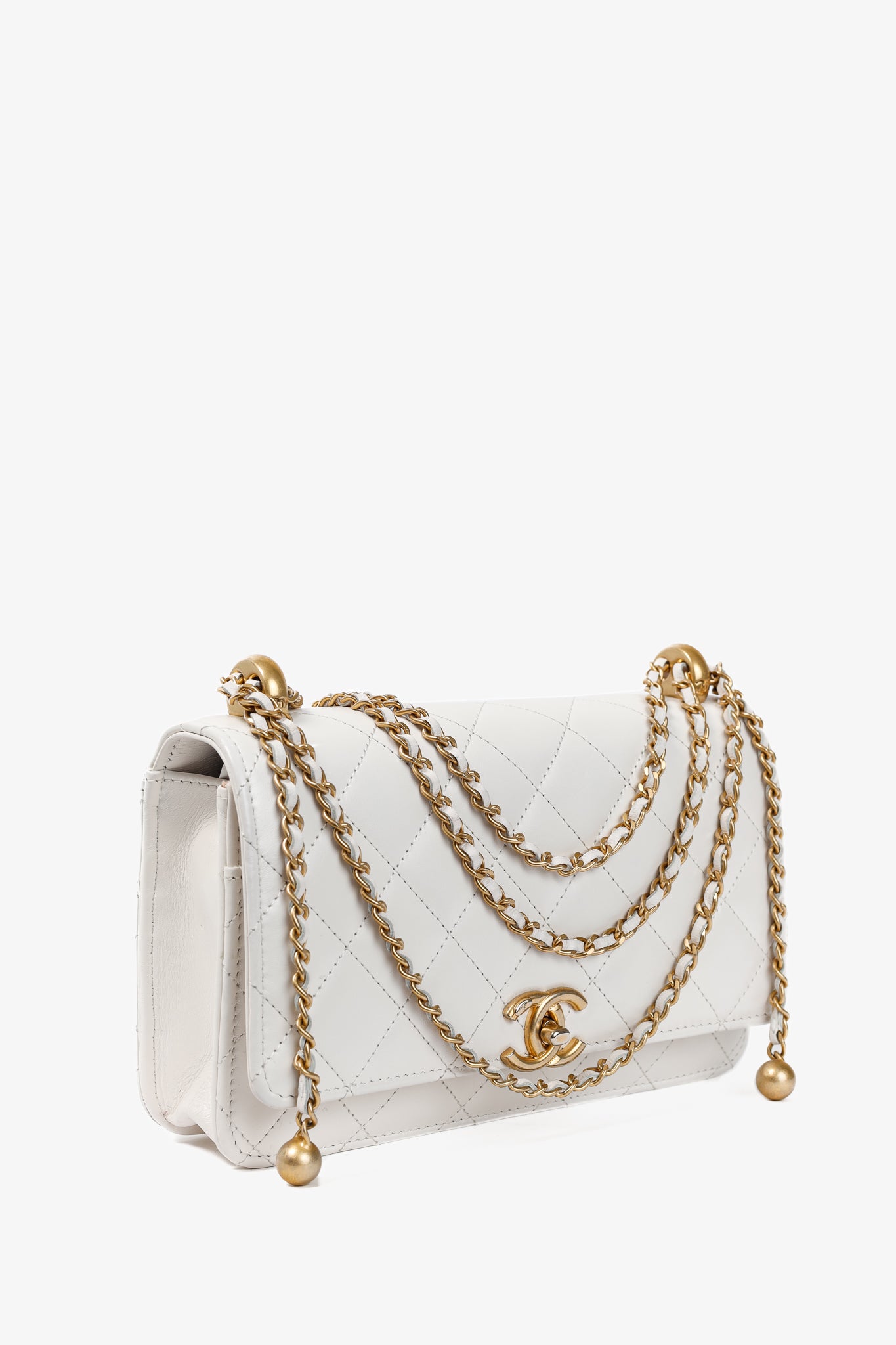 Chanel Pearl Crush White Quilted Lambskin Leather Wallet on Chain
