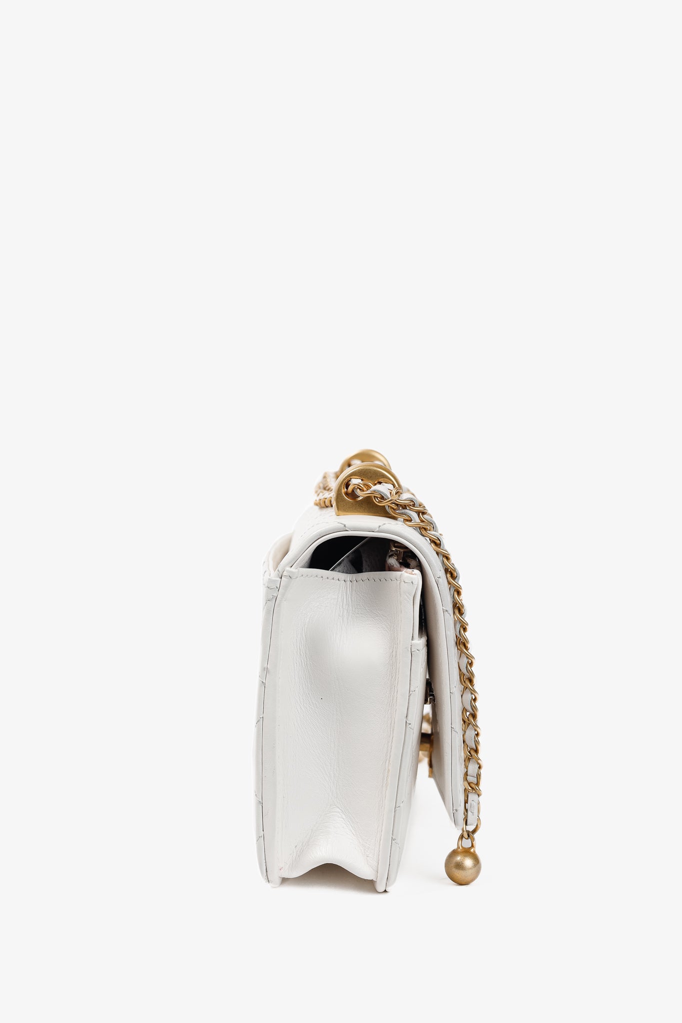 Chanel Pearl Crush White Quilted Lambskin Leather Wallet on Chain