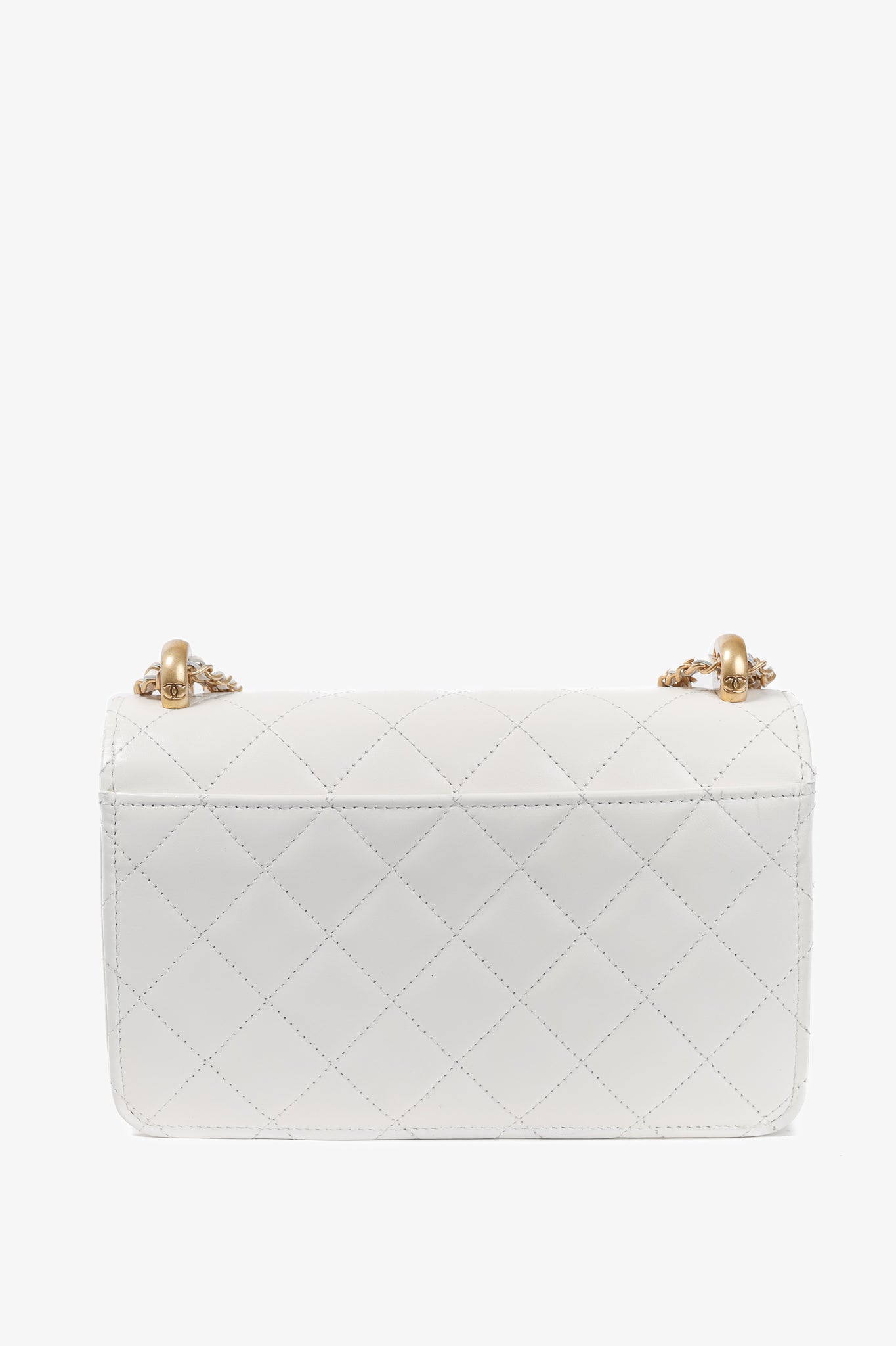 Chanel Pearl Crush White Quilted Lambskin Leather Wallet on Chain