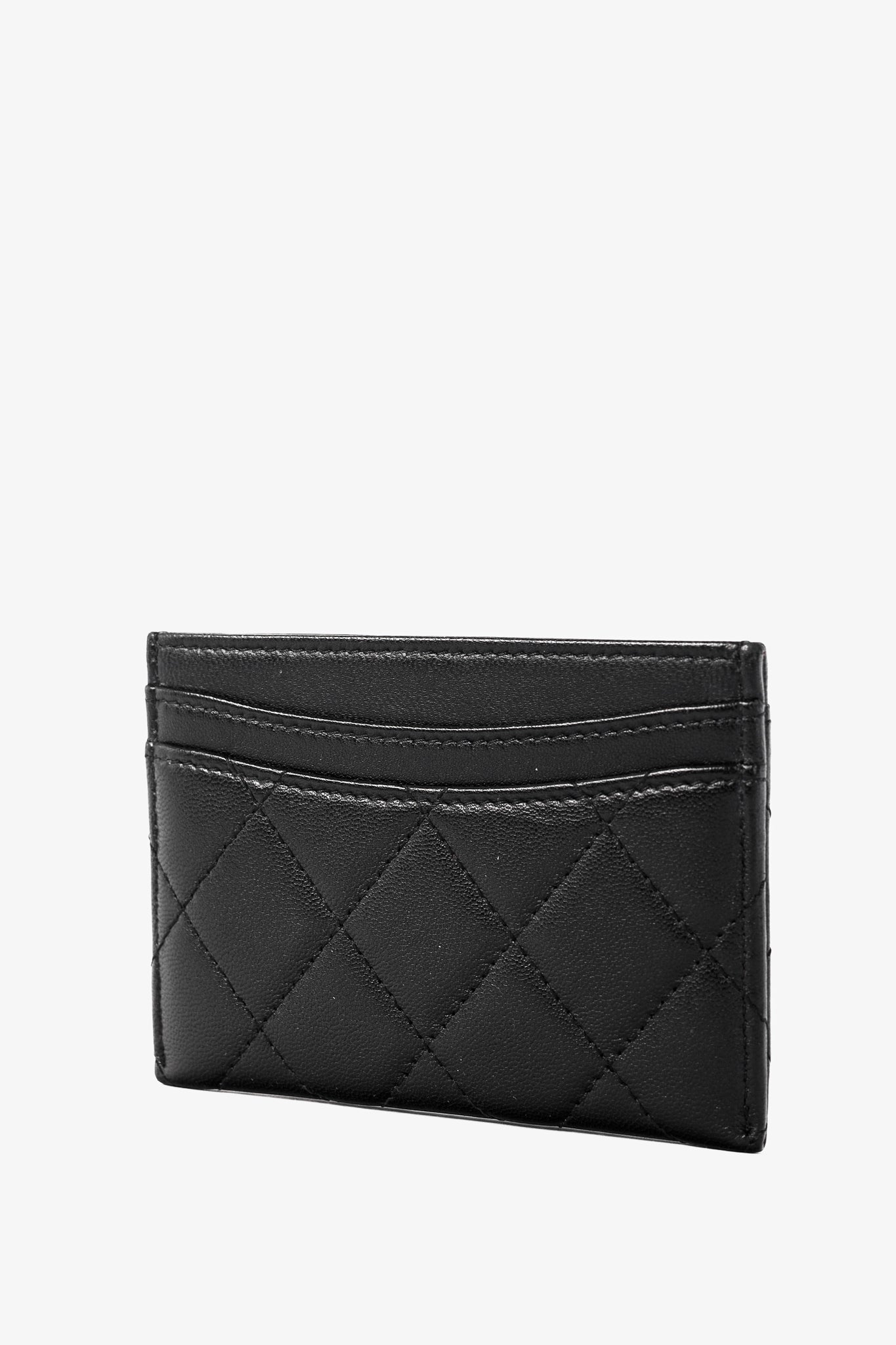 Chanel Black Lambskin Leather Quilted CC Card Holder