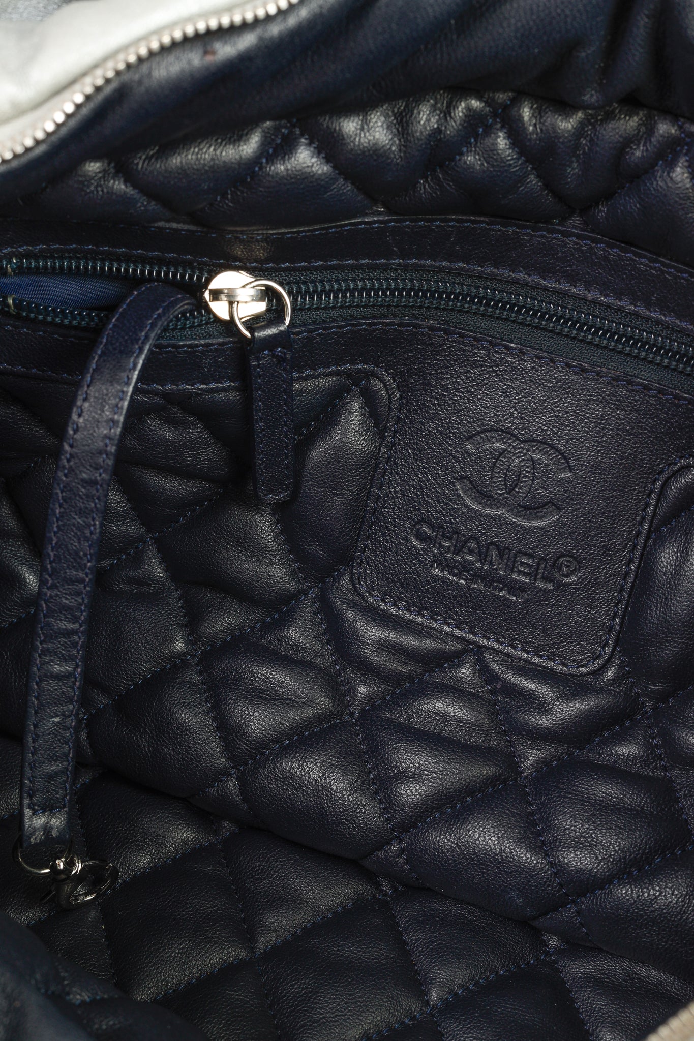 Chanel Silver & Navy Reversible Coco Cocoon Puffer Leather Large Tote Bag