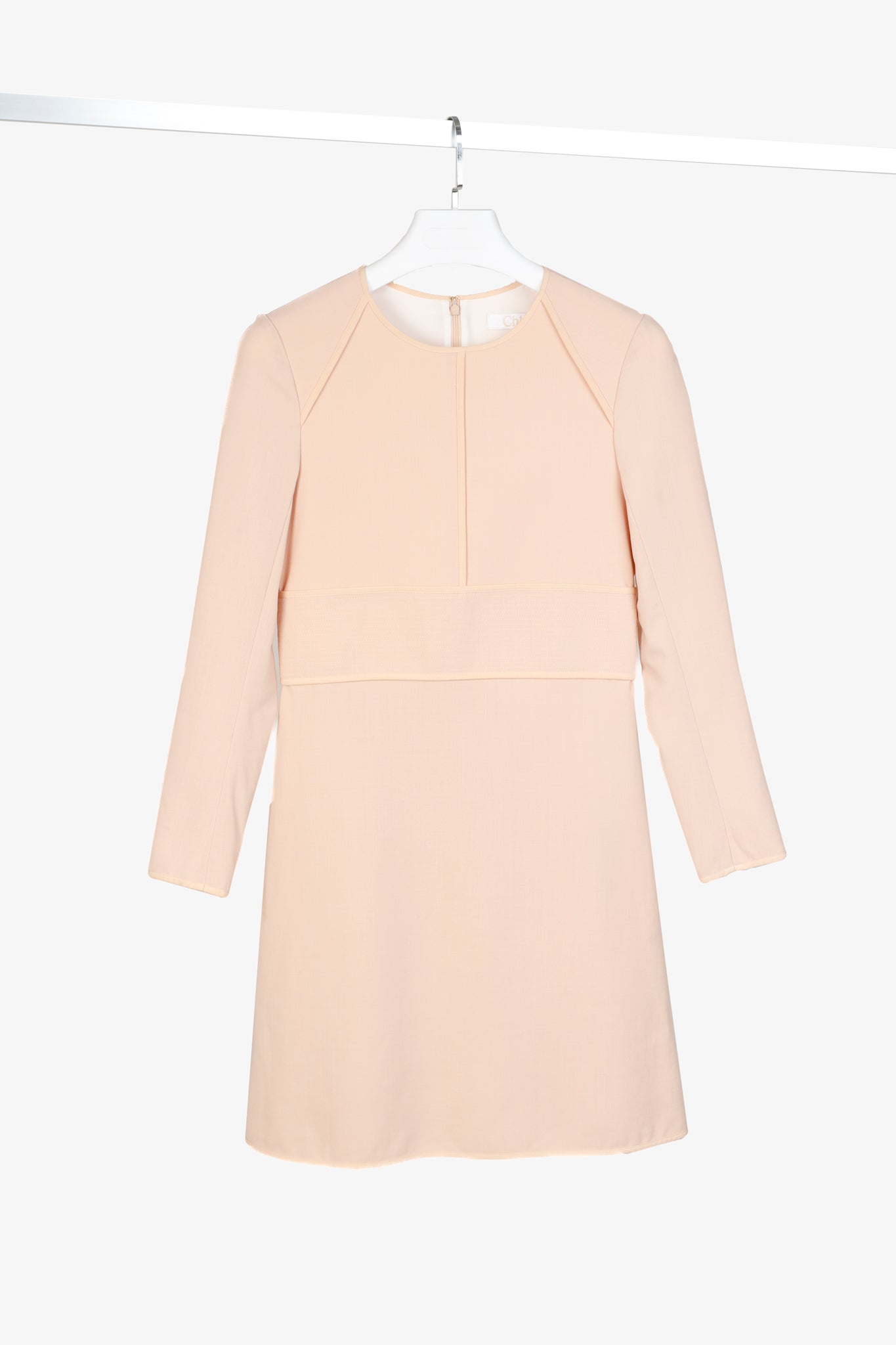 Chloe Brown Delight Wool Piped Long-Sleeve Dress