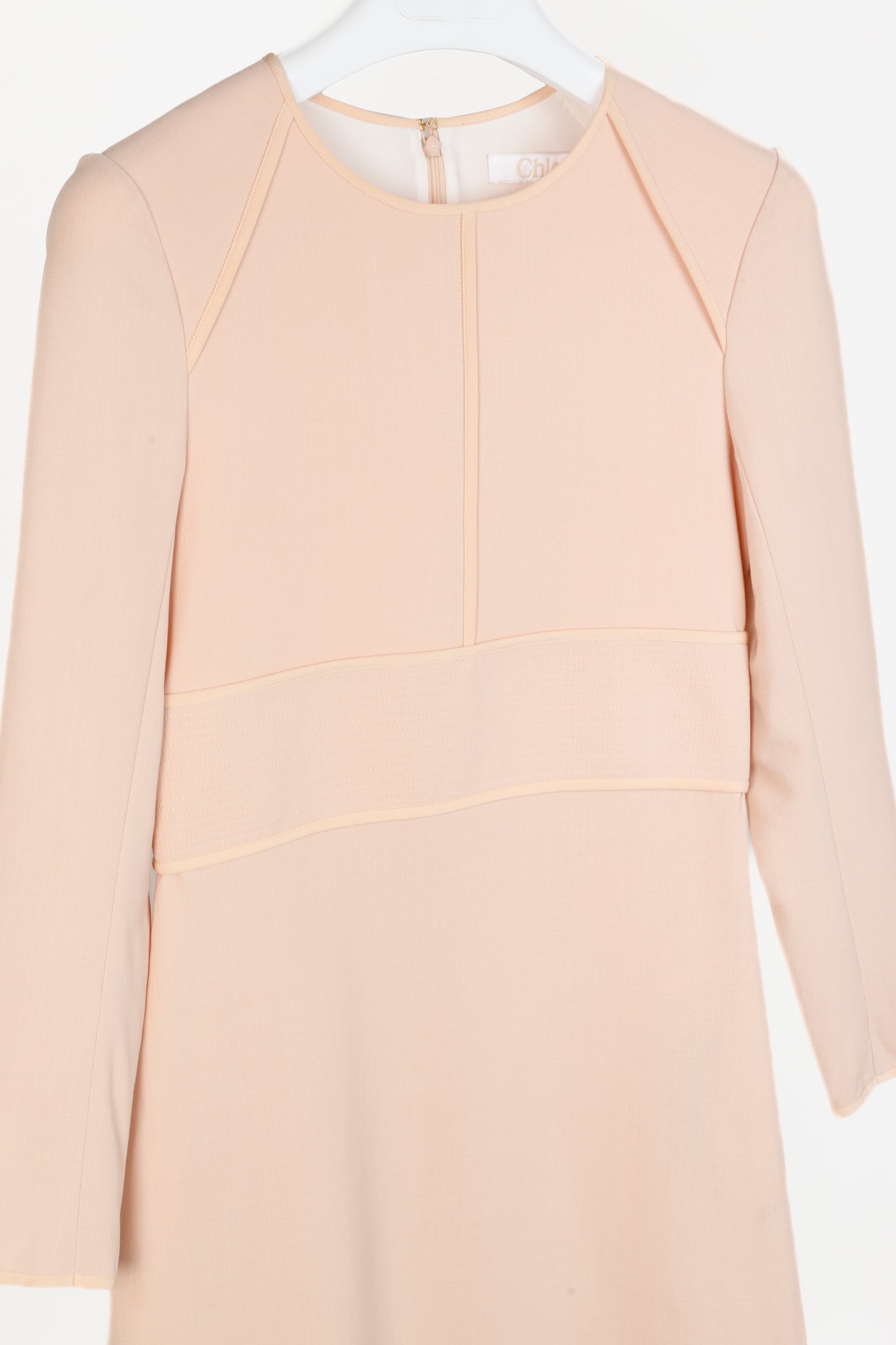 Chloe Brown Delight Wool Piped Long-Sleeve Dress