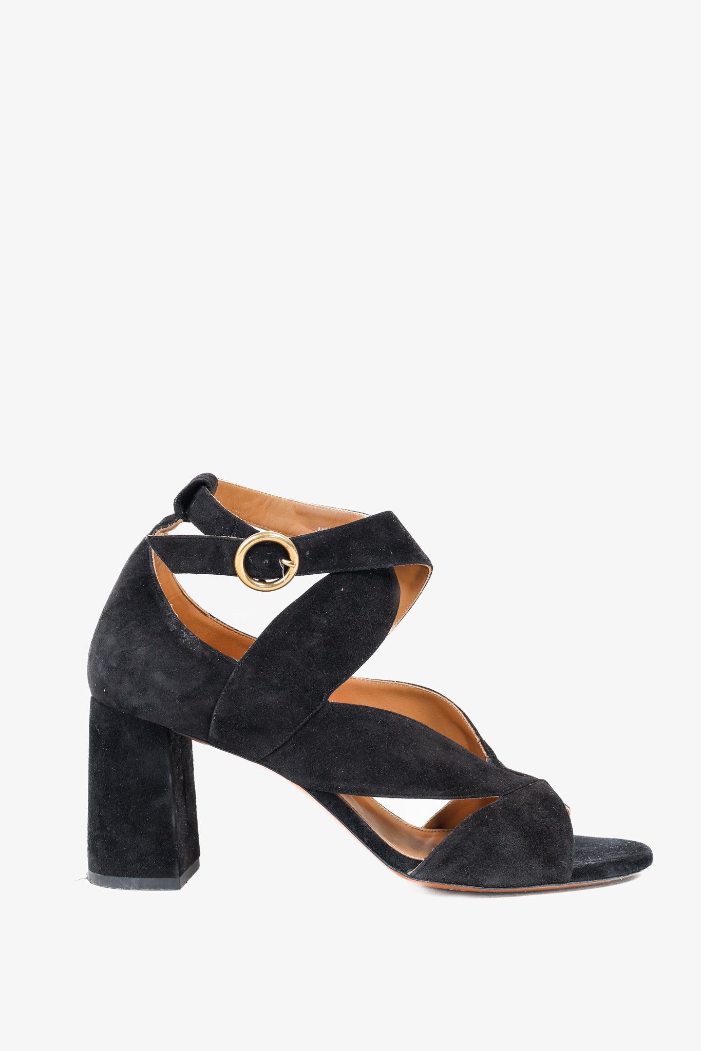 Chloe Graphic Leaves Cross-Over Vamp Ankle Wrap Black Suede Sandals