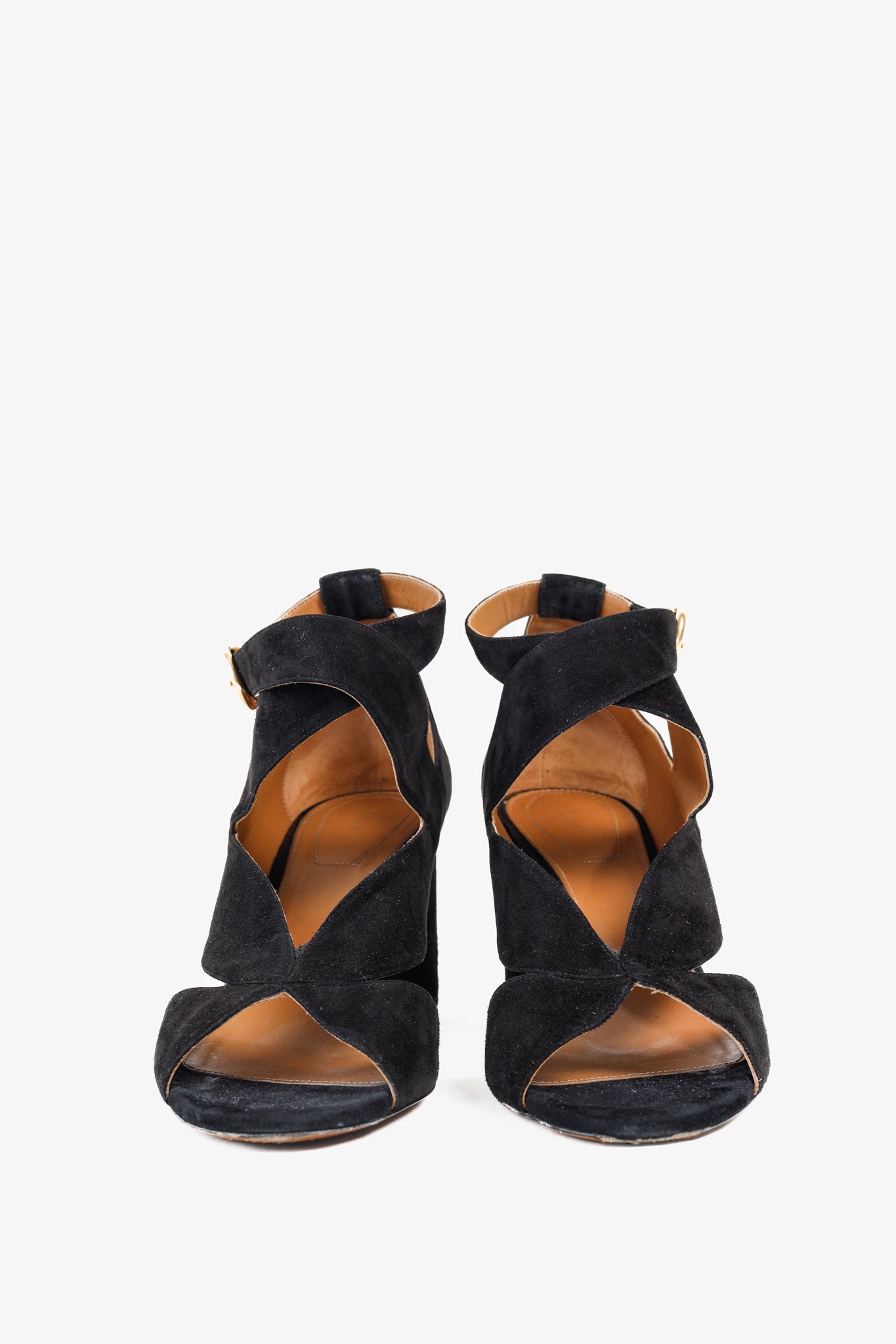 Chloe Graphic Leaves Cross-Over Vamp Ankle Wrap Black Suede Sandals