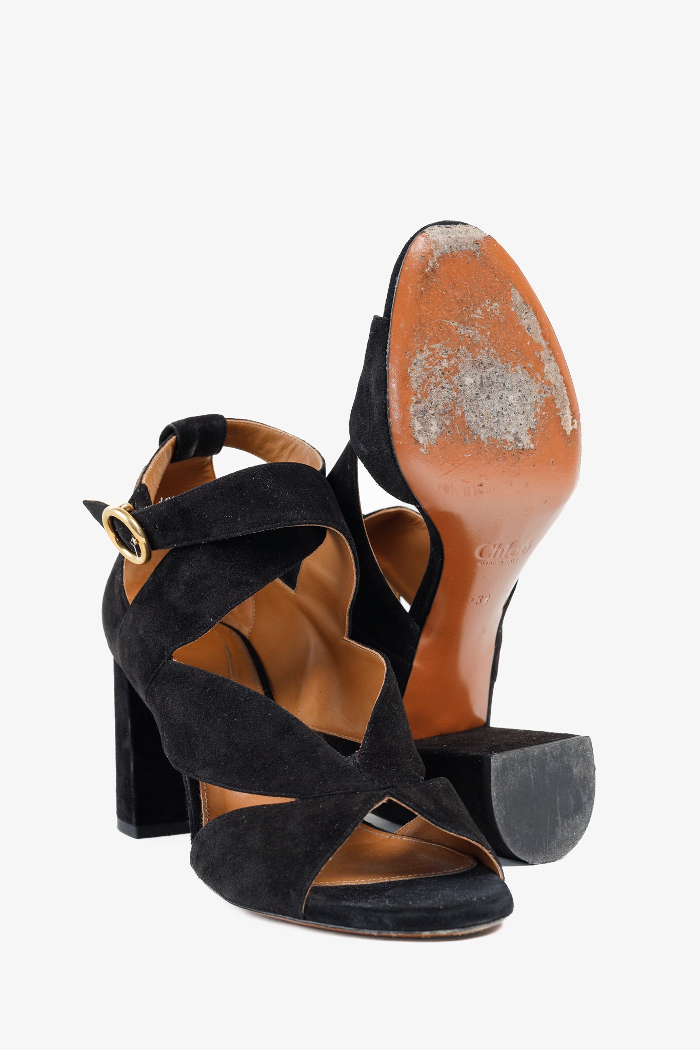 Chloe Graphic Leaves Cross-Over Vamp Ankle Wrap Black Suede Sandals