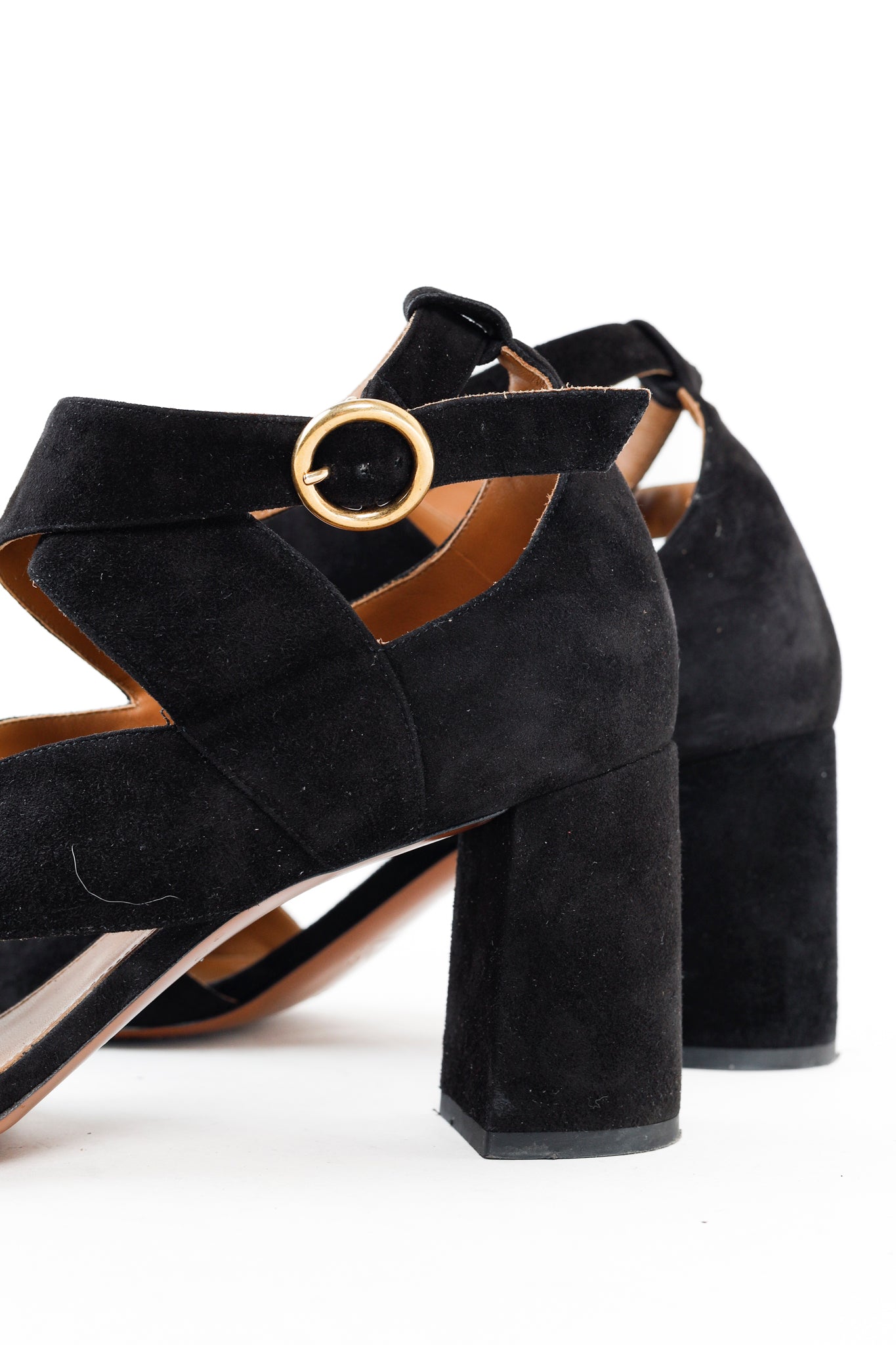 Chloe Graphic Leaves Cross-Over Vamp Ankle Wrap Black Suede Sandals