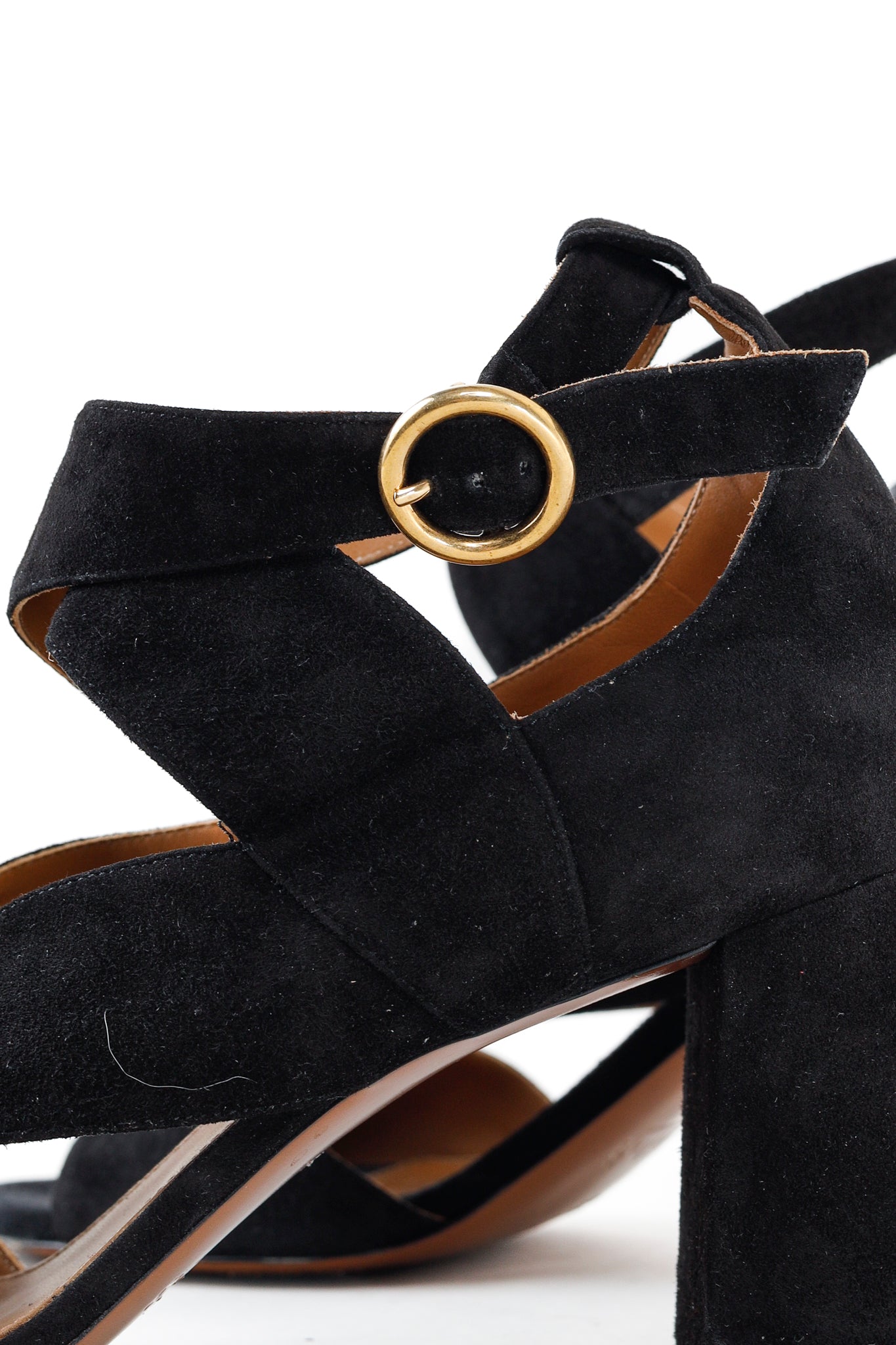 Chloe Graphic Leaves Cross-Over Vamp Ankle Wrap Black Suede Sandals