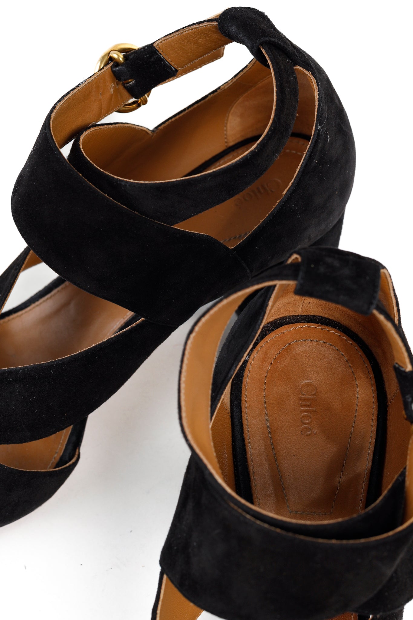 Chloe Graphic Leaves Cross-Over Vamp Ankle Wrap Black Suede Sandals