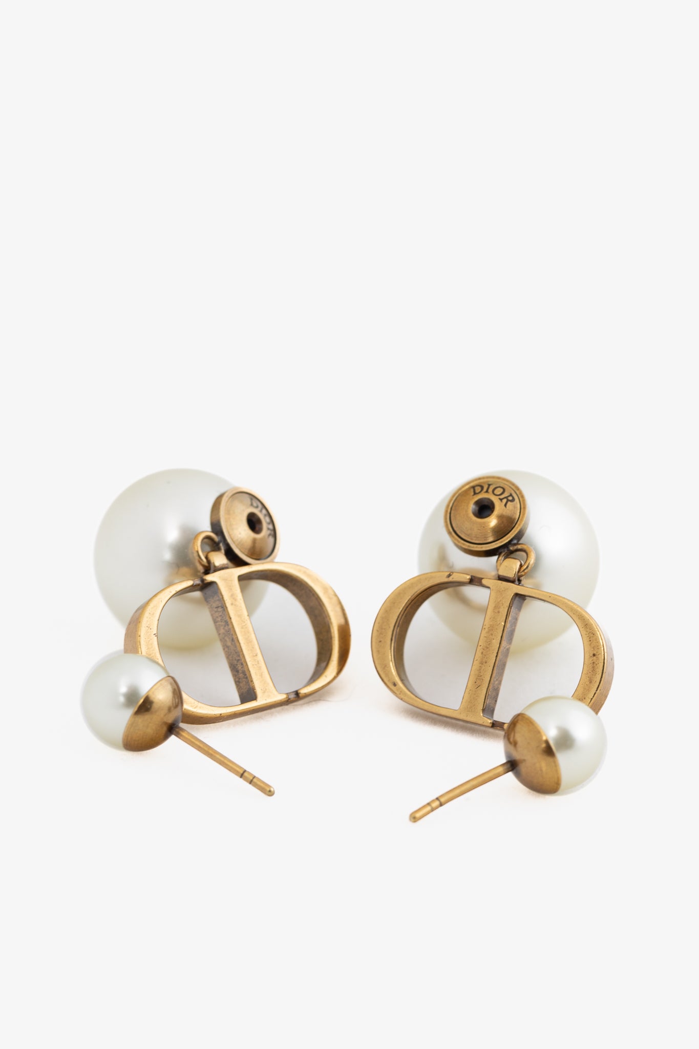 Christian Dior Dior Tribales Antique Gold-Finish Metal & Faux-Pearl Earrings