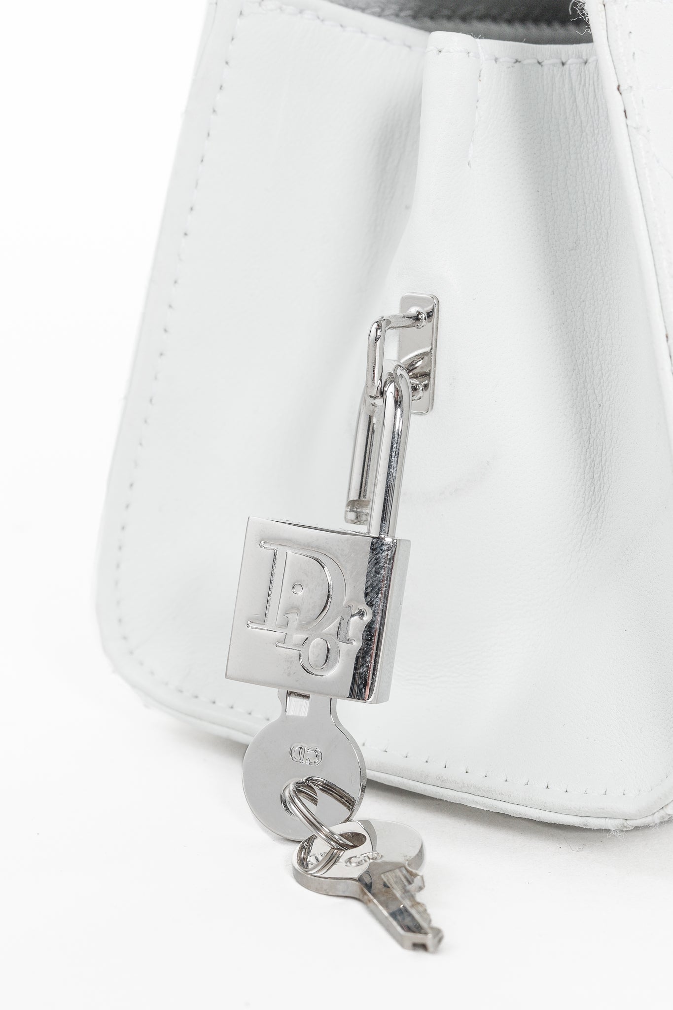 Christian Dior Lady Dior East-West White Leather Double Handle Bag