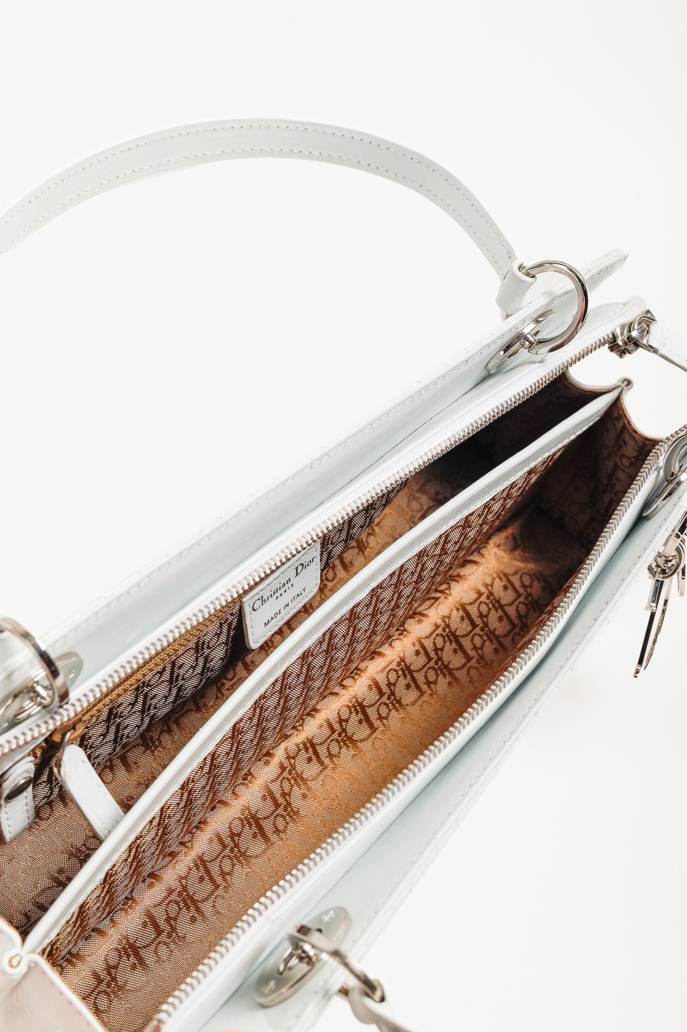 Christian Dior Lady Dior East-West White Leather Double Handle Bag