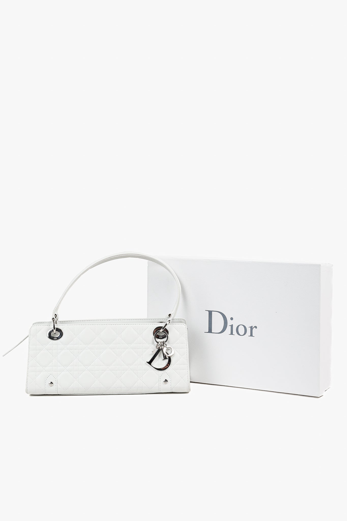 Christian Dior Lady Dior East-West White Leather Double Handle Bag