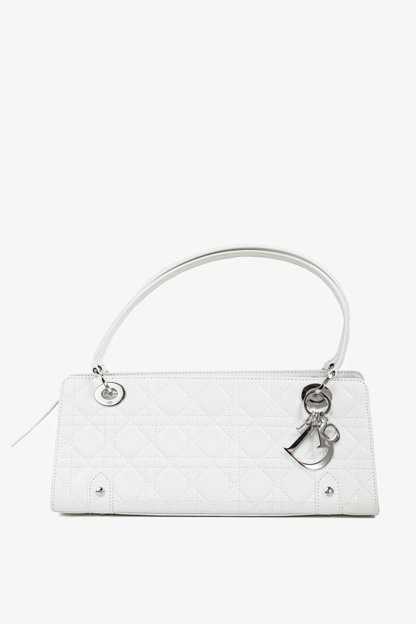 Christian Dior Lady Dior East-West White Leather Double Handle Bag