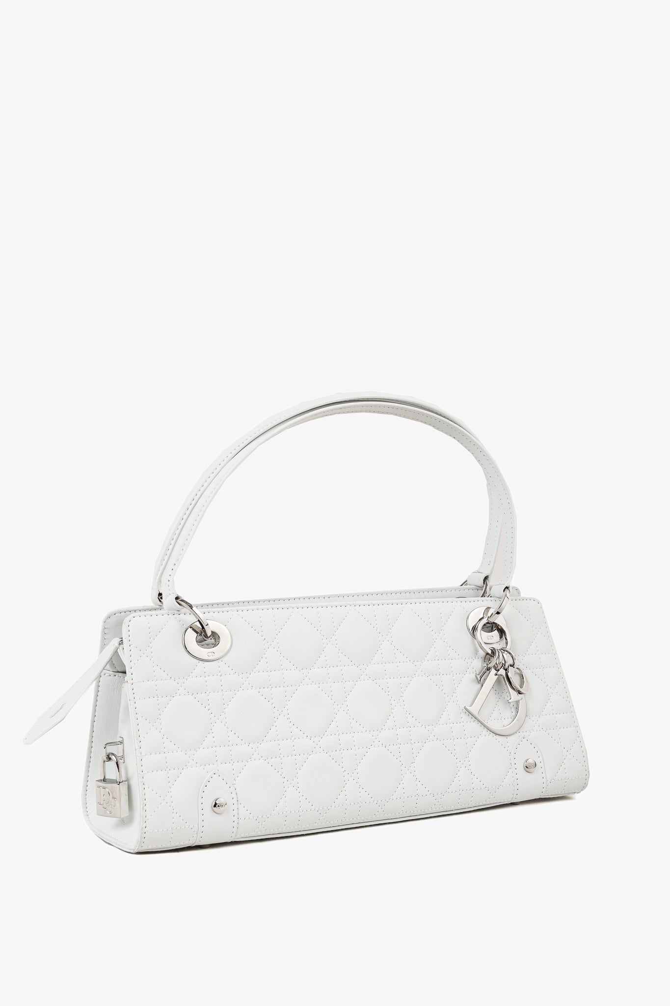 Christian Dior Lady Dior East-West White Leather Double Handle Bag