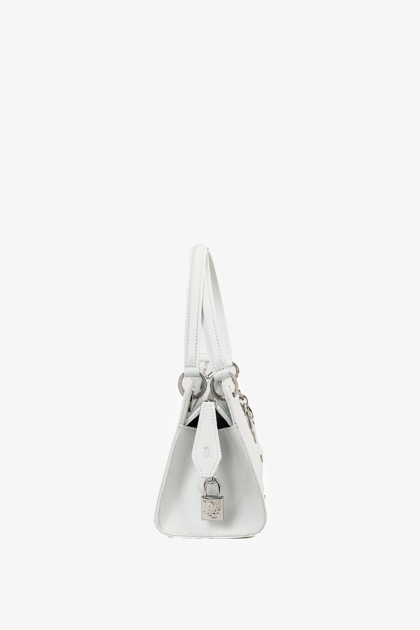 Christian Dior Lady Dior East-West White Leather Double Handle Bag