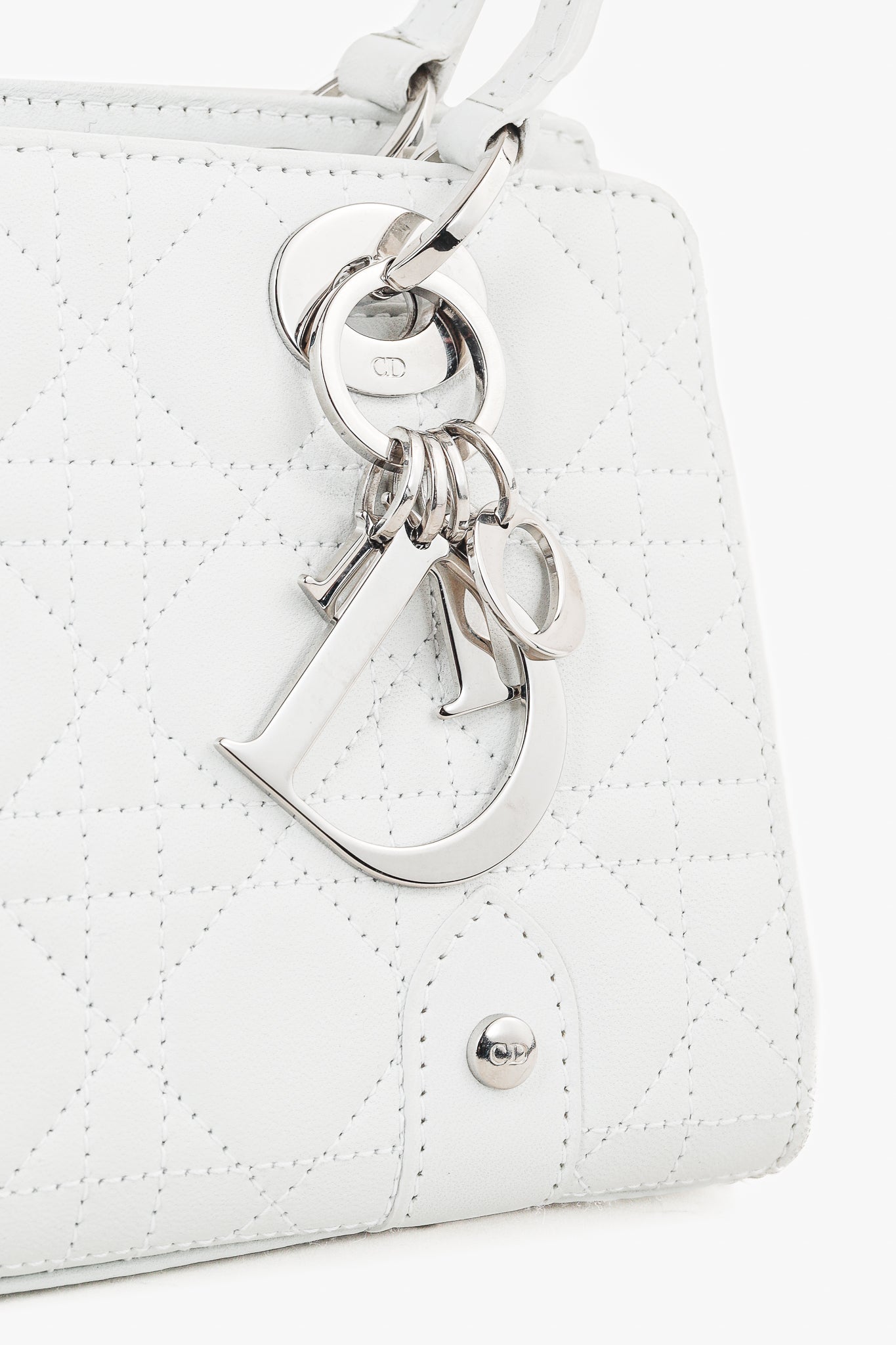 Christian Dior Lady Dior East-West White Leather Double Handle Bag