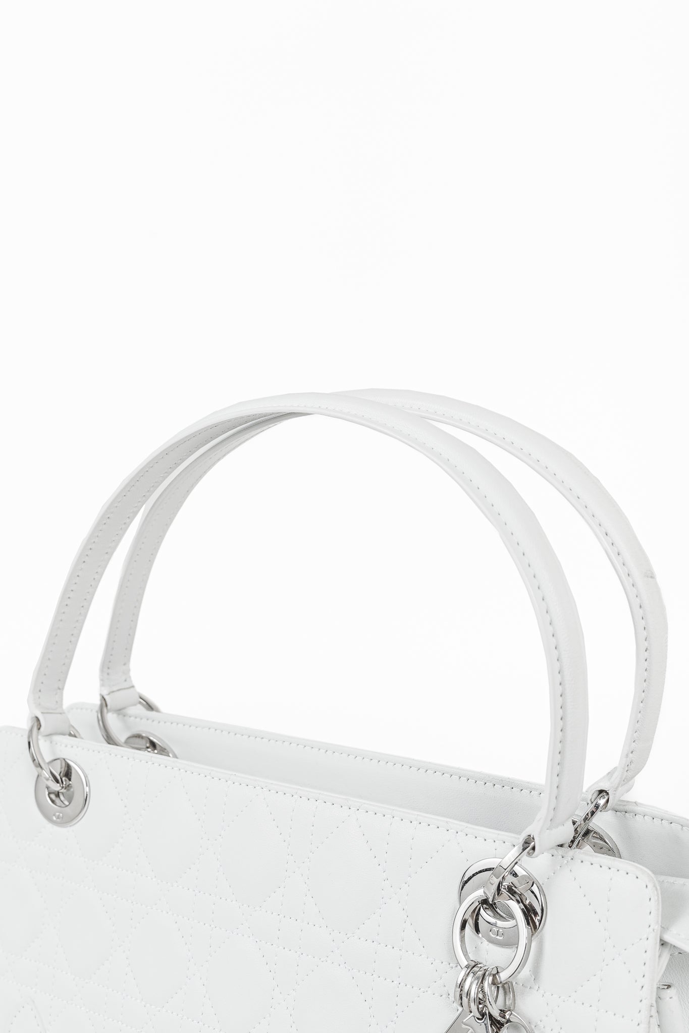 Christian Dior Lady Dior East-West White Leather Double Handle Bag