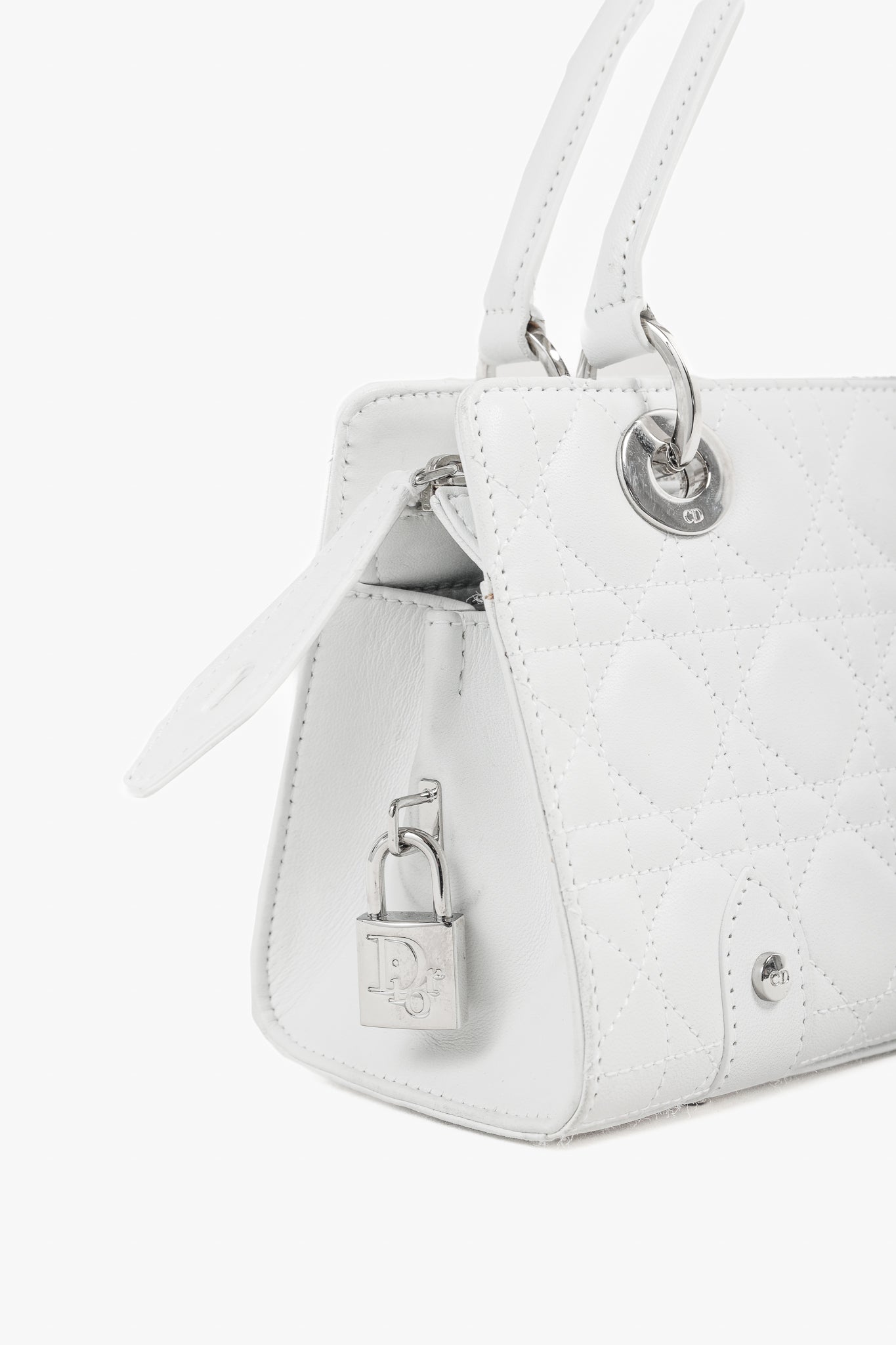 Christian Dior Lady Dior East-West White Leather Double Handle Bag