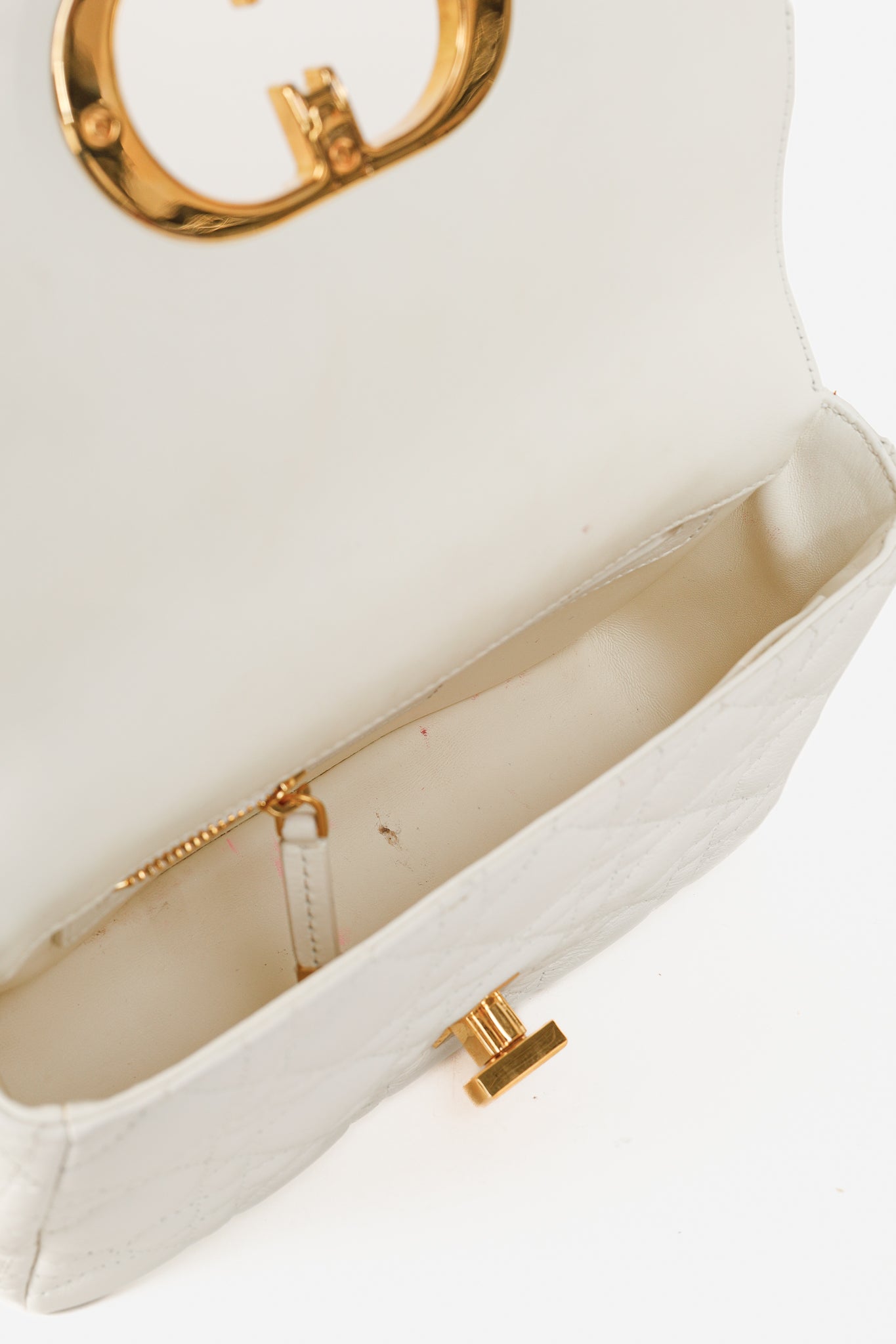 Christian Dior Small Dior Caro Ivory Cannage Calfskin Crossbody
