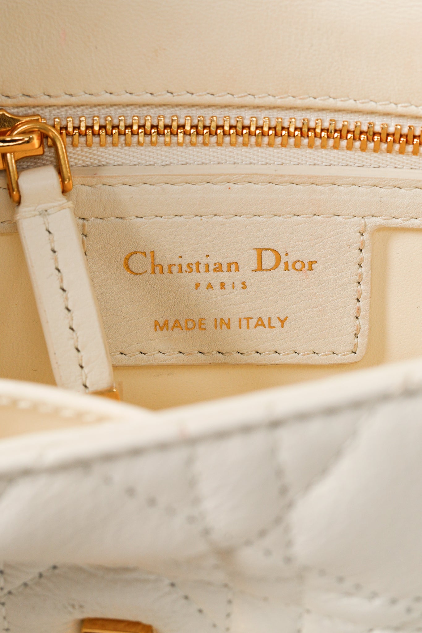 Christian Dior Small Dior Caro Ivory Cannage Calfskin Crossbody