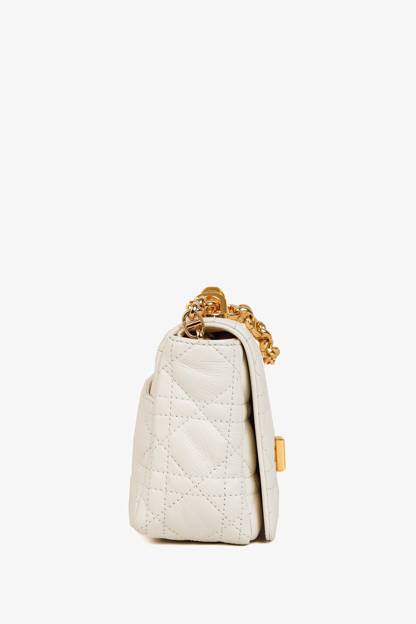 Christian Dior Small Dior Caro Ivory Cannage Calfskin Crossbody