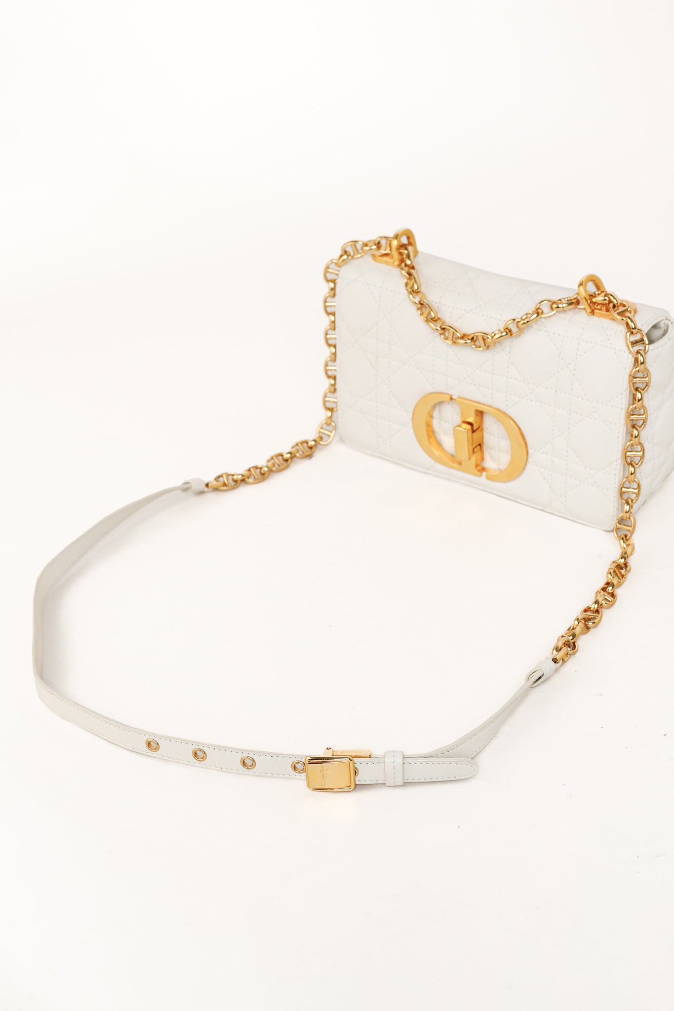 Christian Dior Small Dior Caro Ivory Cannage Calfskin Crossbody
