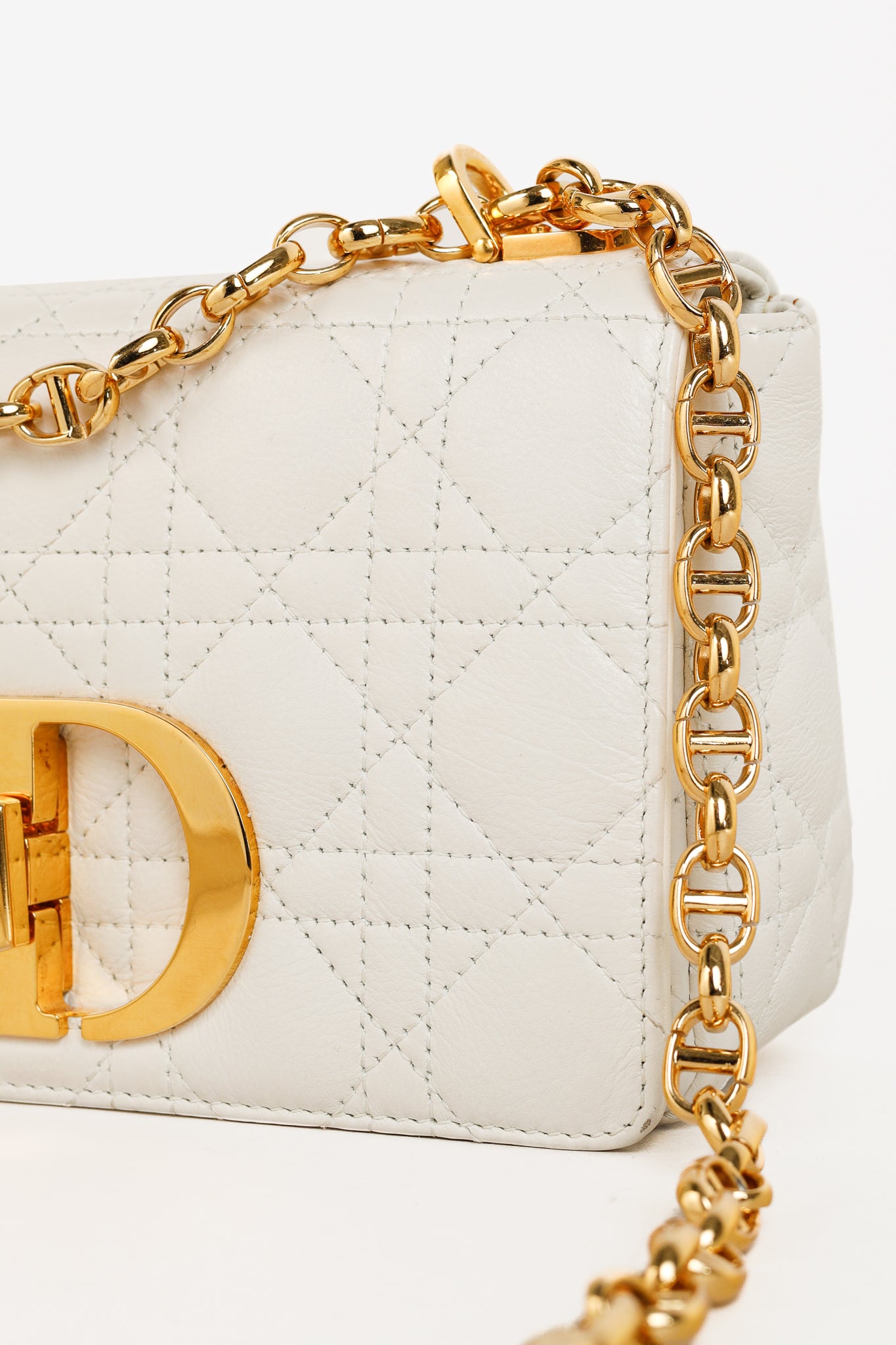 Christian Dior Small Dior Caro Ivory Cannage Calfskin Crossbody