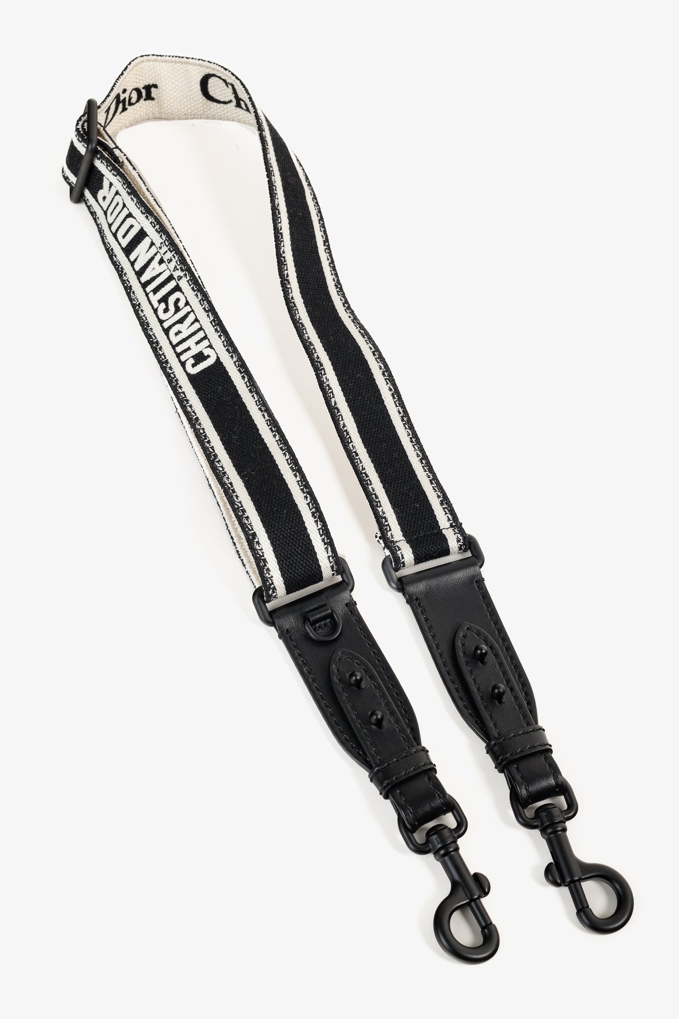 Christian Dior Black & White Logo-Embroidered Canvas Bag Strap