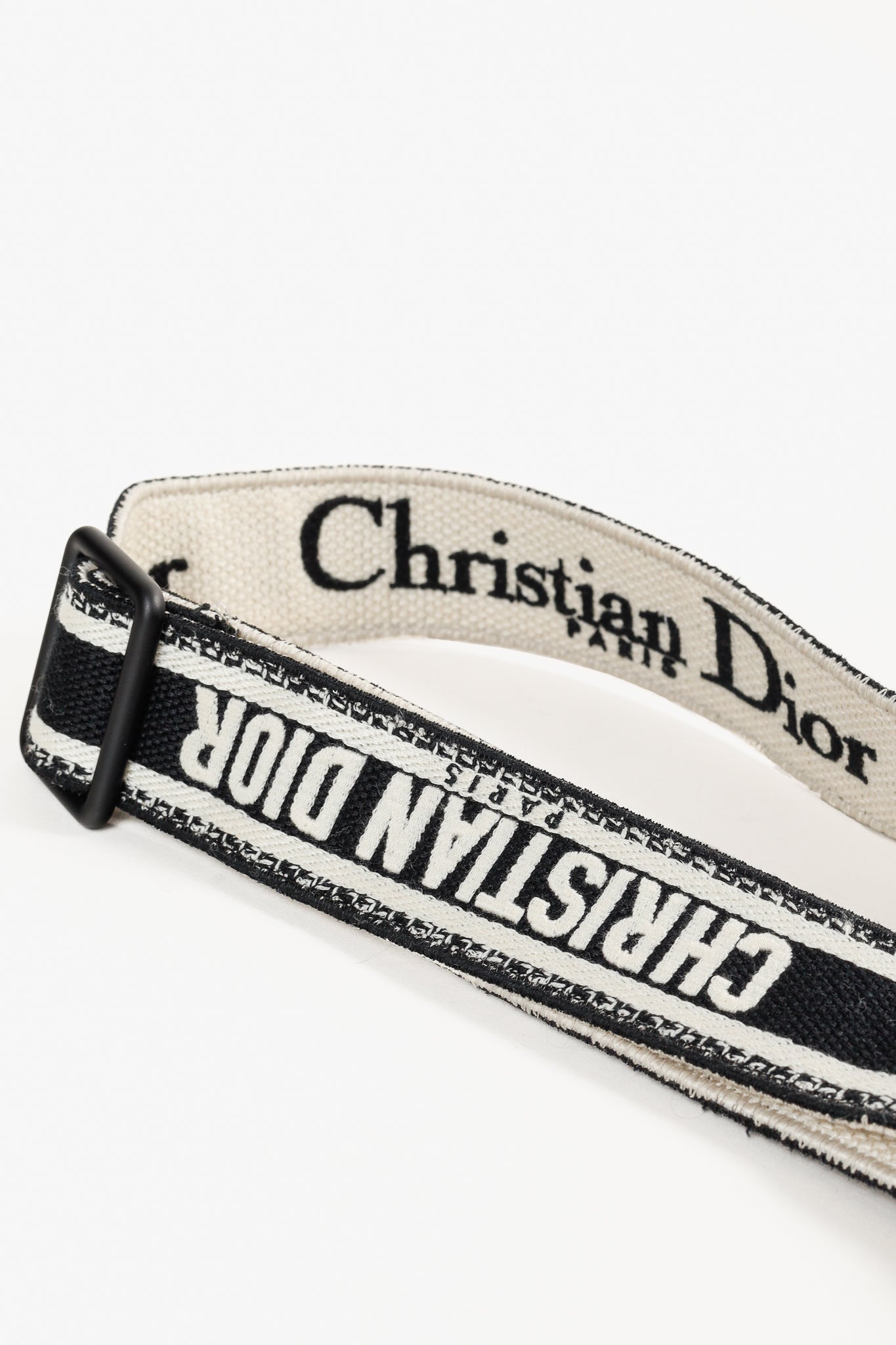 Christian Dior Black & White Logo-Embroidered Canvas Bag Strap