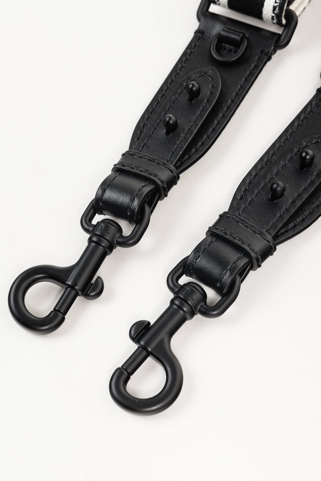 Christian Dior Black & White Logo-Embroidered Canvas Bag Strap