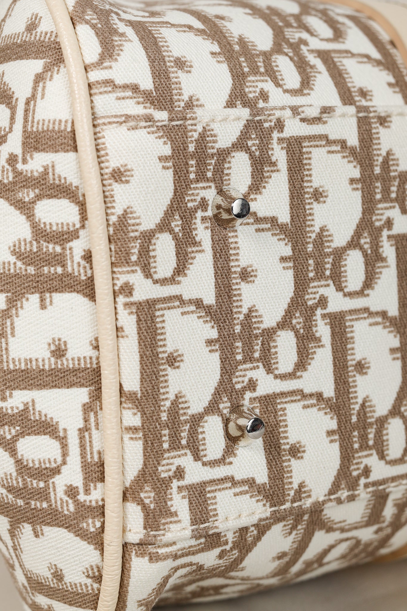 Christian Dior Vintage Flowers Beige Monogram Canvas Embroidered Frame Bag