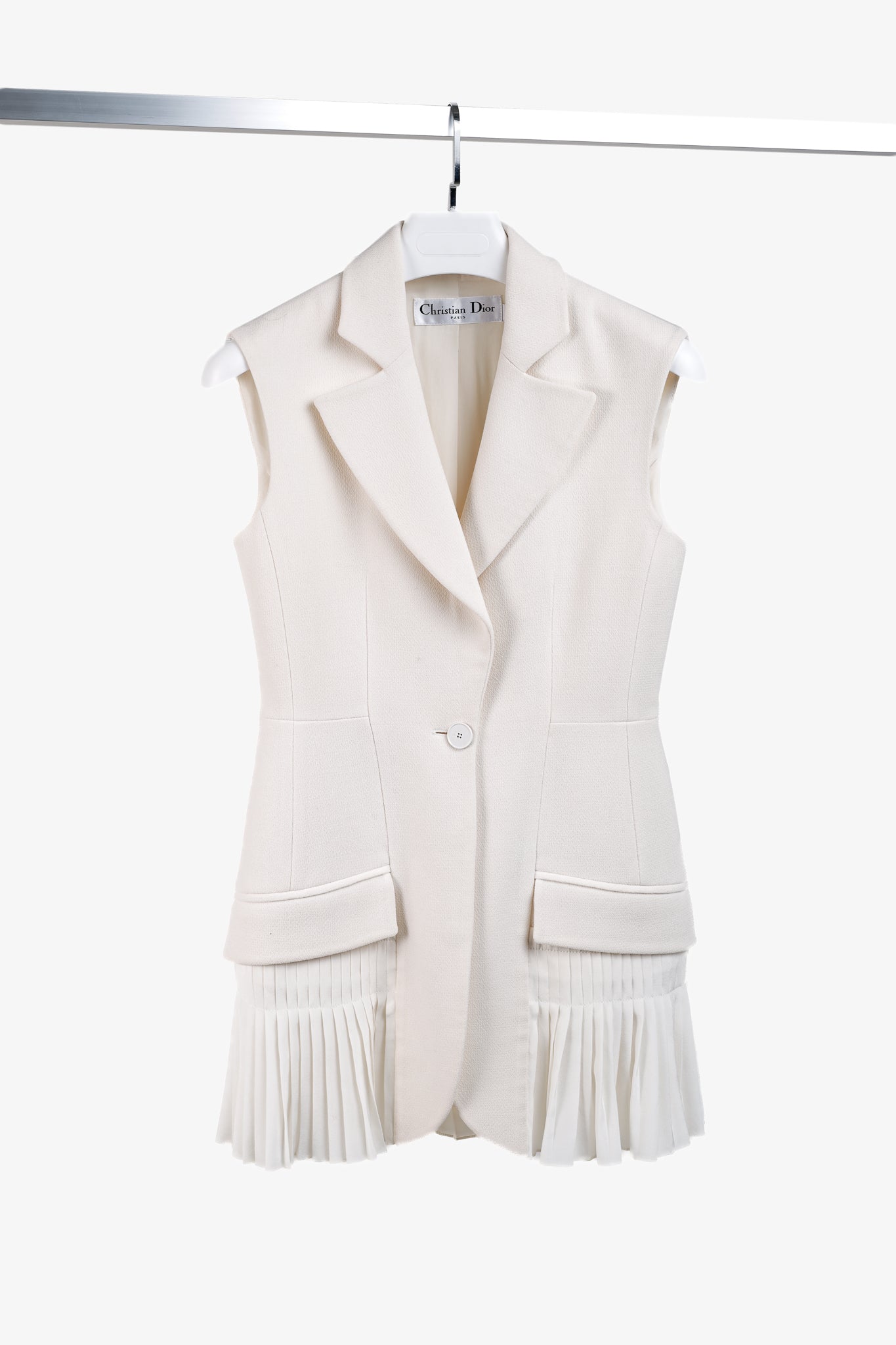 Christian Dior Tailored Wool and Silk Cream Pleated Tunic Vest