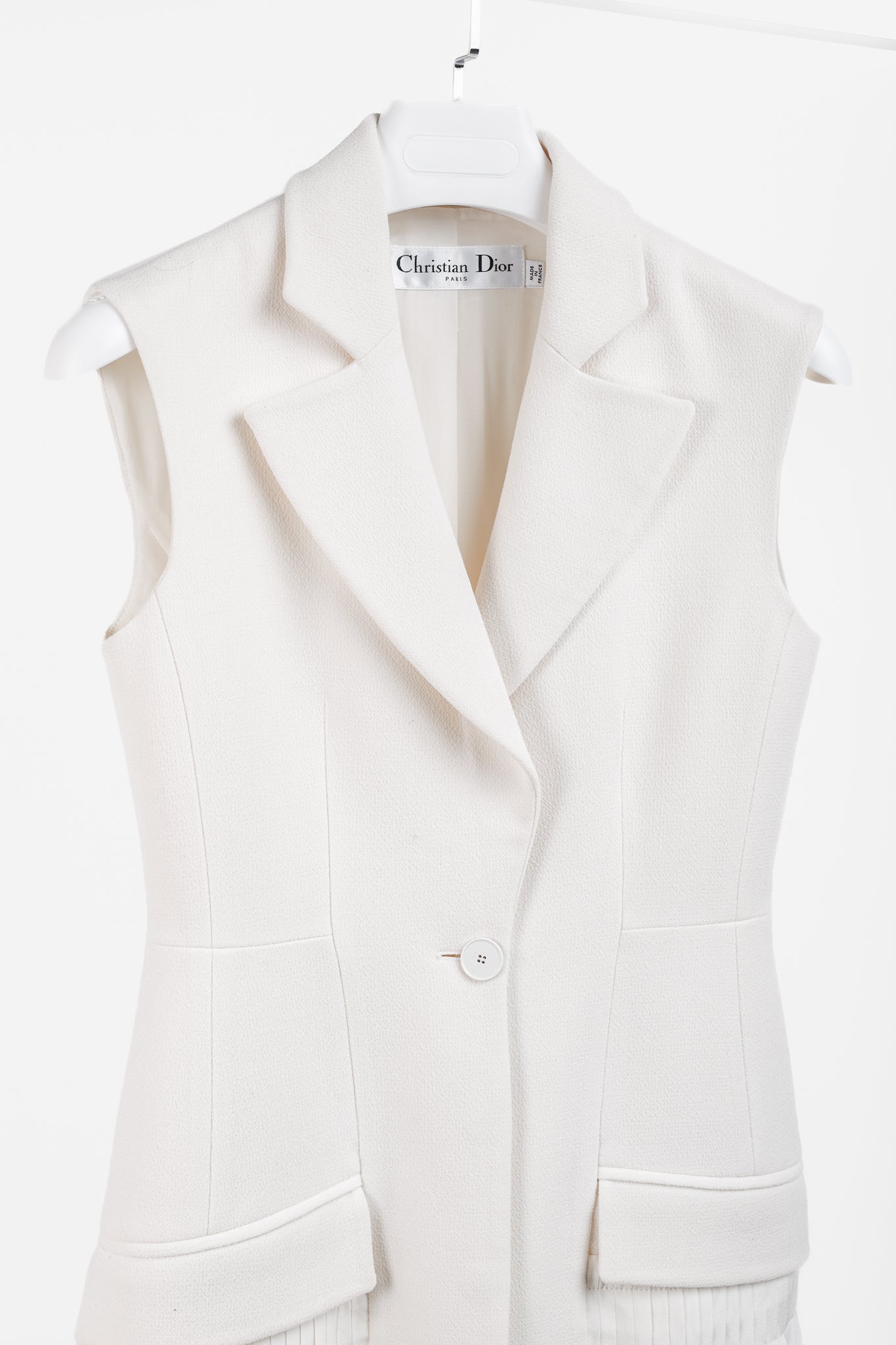Christian Dior Tailored Wool and Silk Cream Pleated Tunic Vest