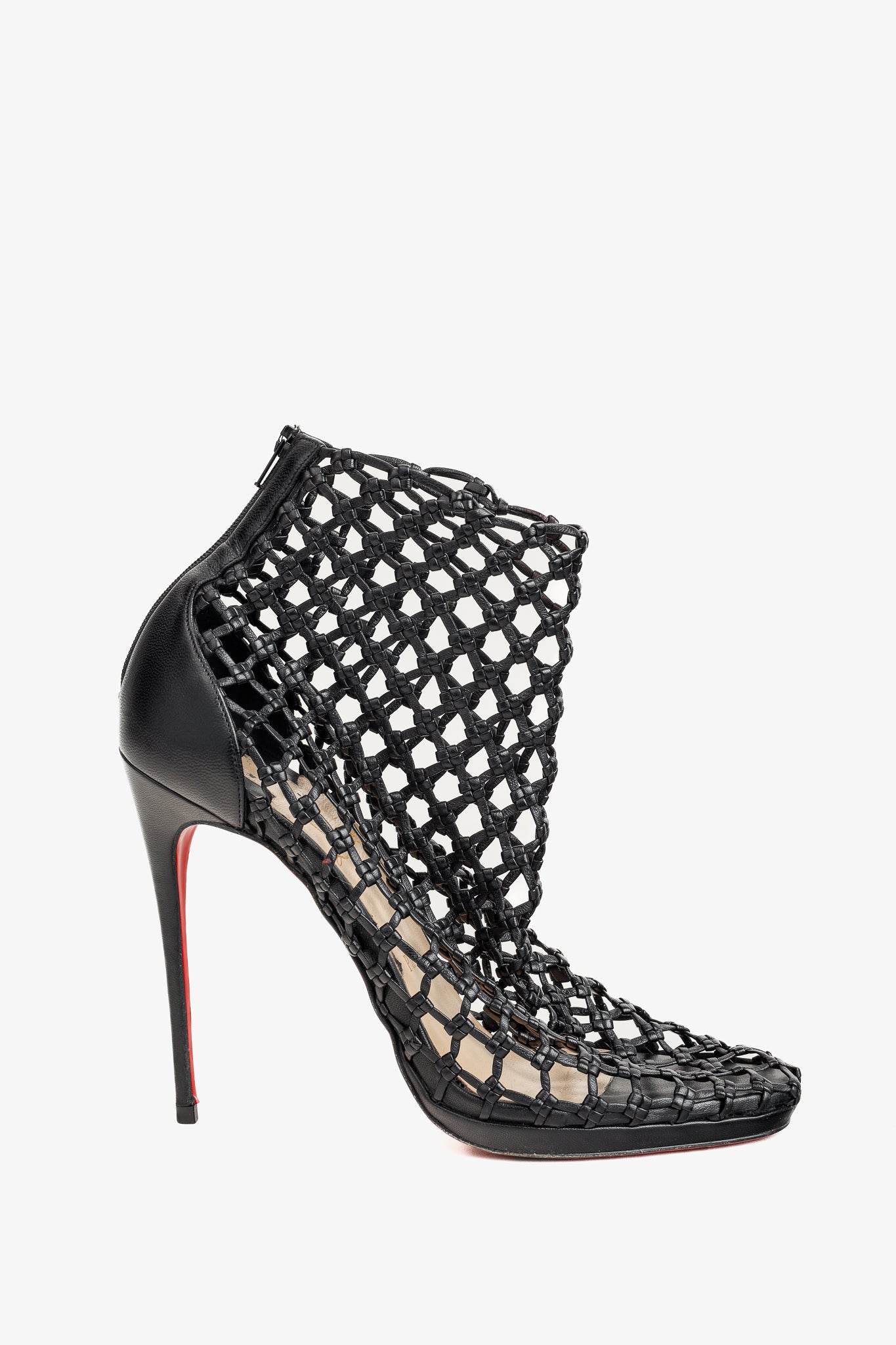 Christian Louboutin Porligat 120 Black Leather Woven Cage Heels