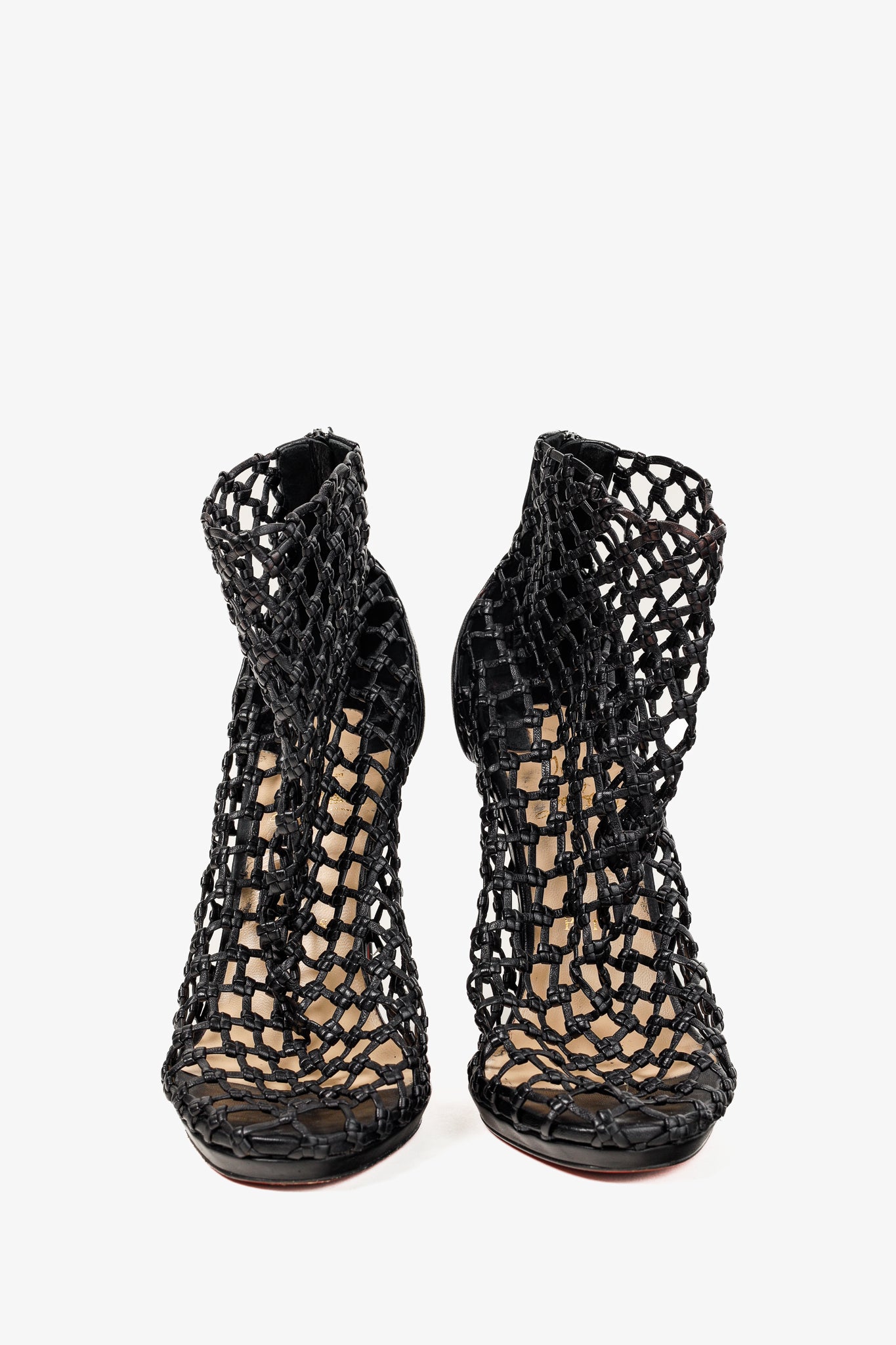 Christian Louboutin Porligat 120 Black Leather Woven Cage Heels