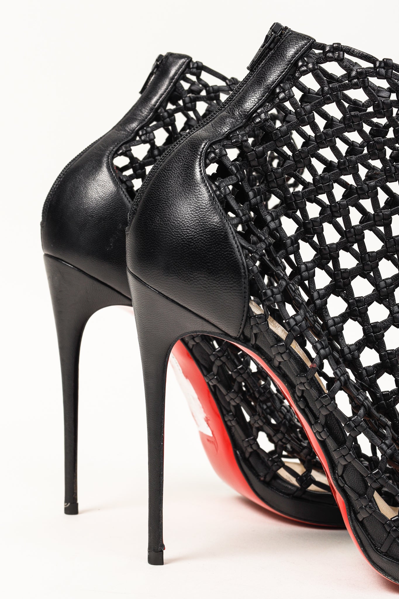 Christian Louboutin Porligat 120 Black Leather Woven Cage Heels
