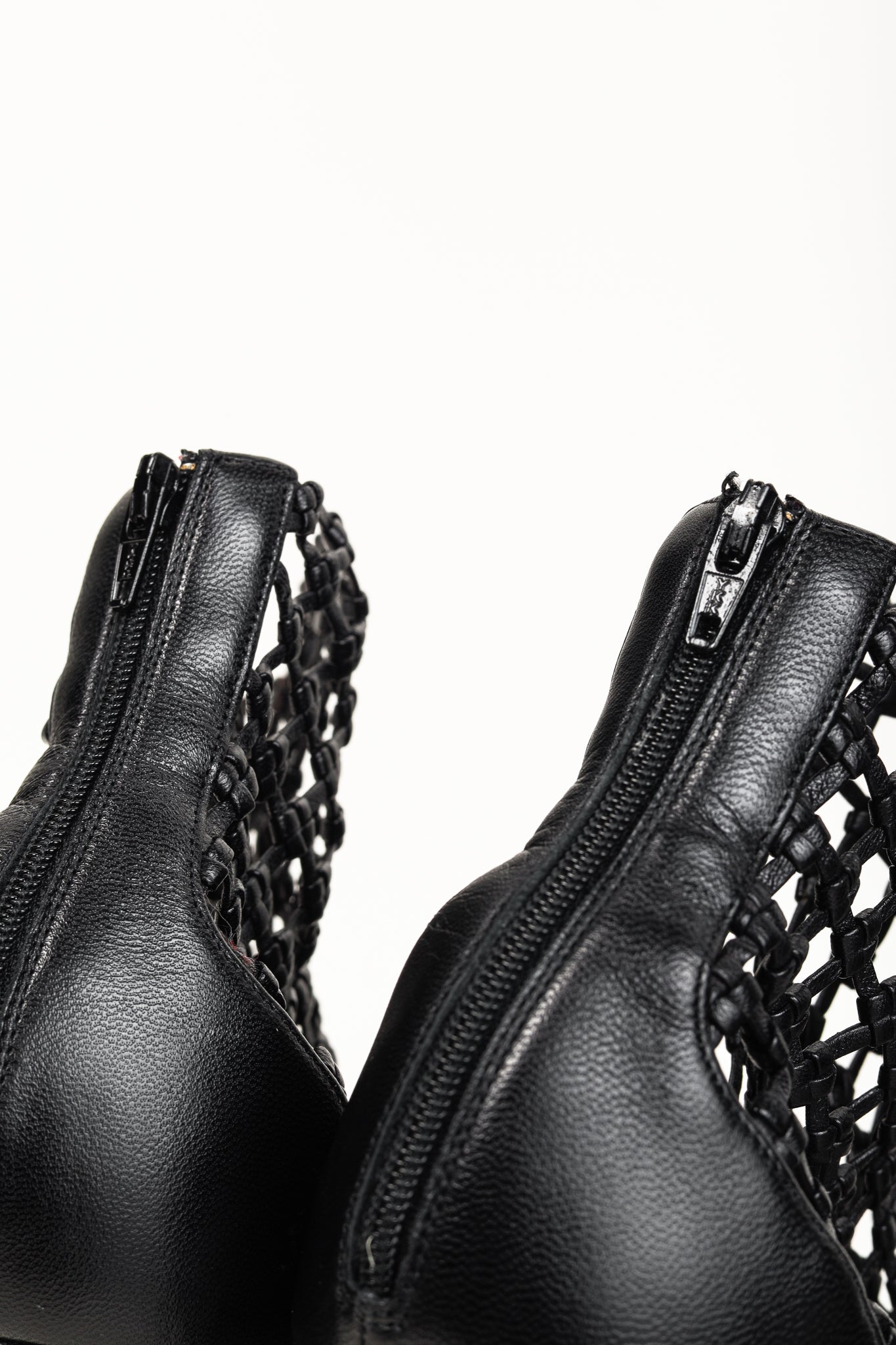 Christian Louboutin Porligat 120 Black Leather Woven Cage Heels